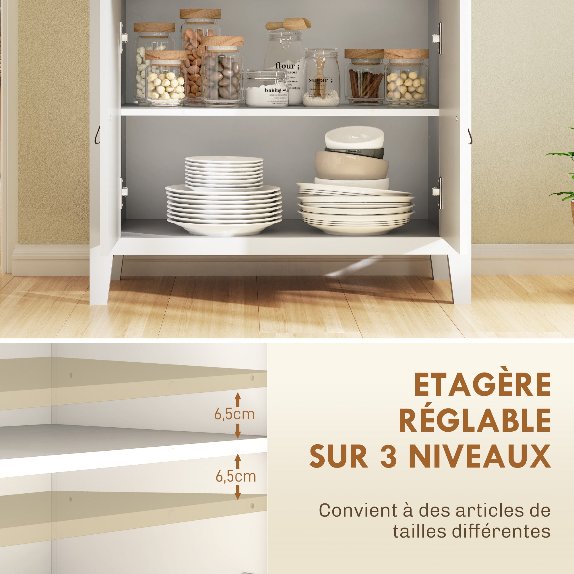 Buffet salon meuble de rangement style moderne avec placard à 2 portes, tiroir et étagère réglable - buffet salle à manger et salon, 80 x 40 x 90 cm, blanc