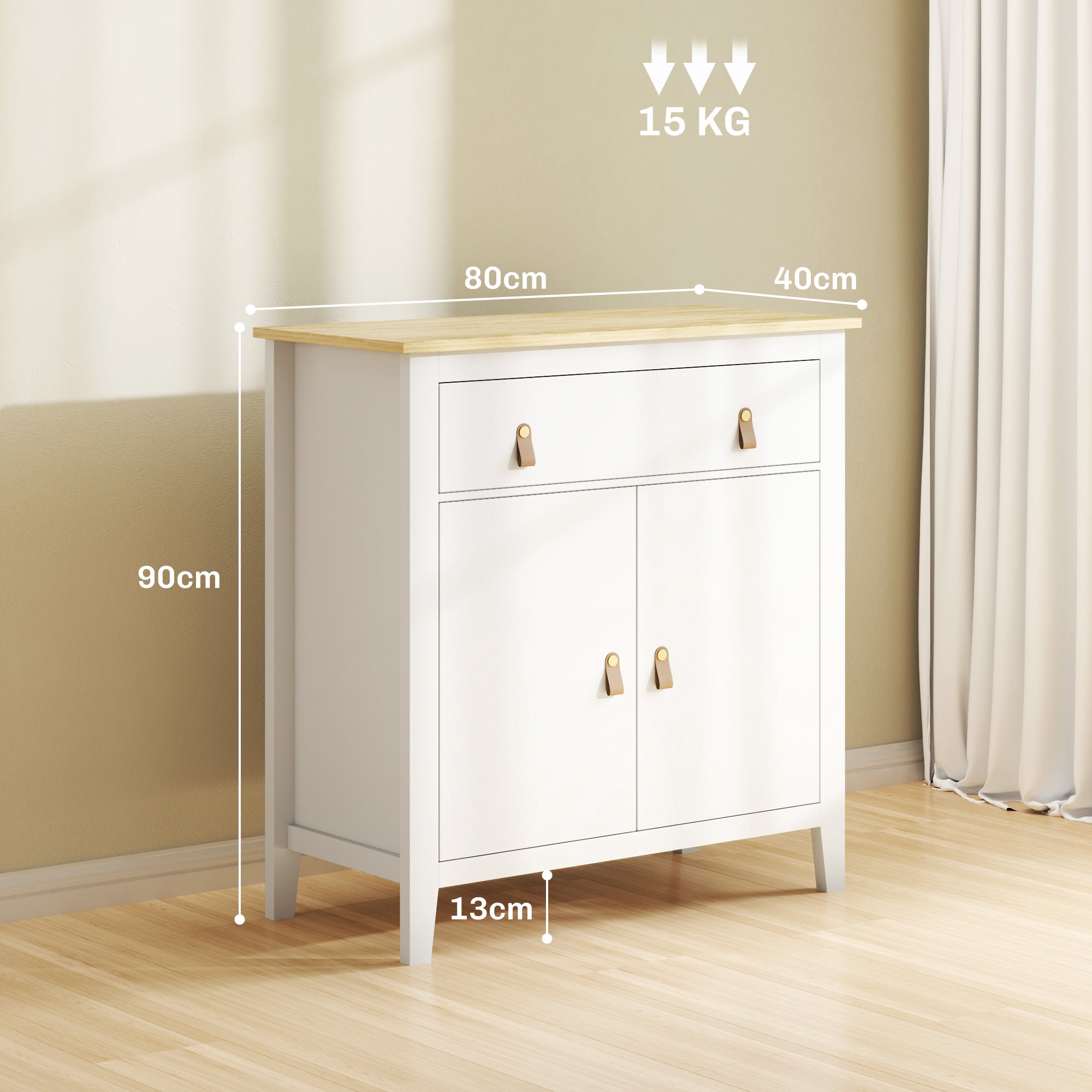 Buffet salon meuble de rangement style moderne avec placard à 2 portes, tiroir et étagère réglable - buffet salle à manger et salon, 80 x 40 x 90 cm, blanc