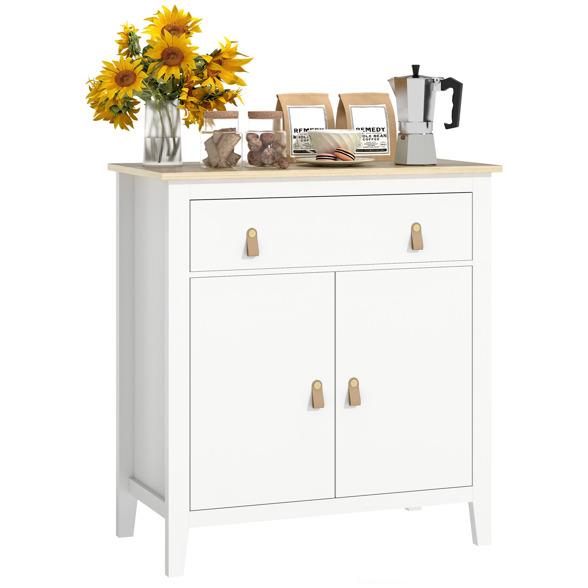 Buffet salon meuble de rangement style moderne avec placard à 2 portes, tiroir et étagère réglable - buffet salle à manger et salon, 80 x 40 x 90 cm, blanc