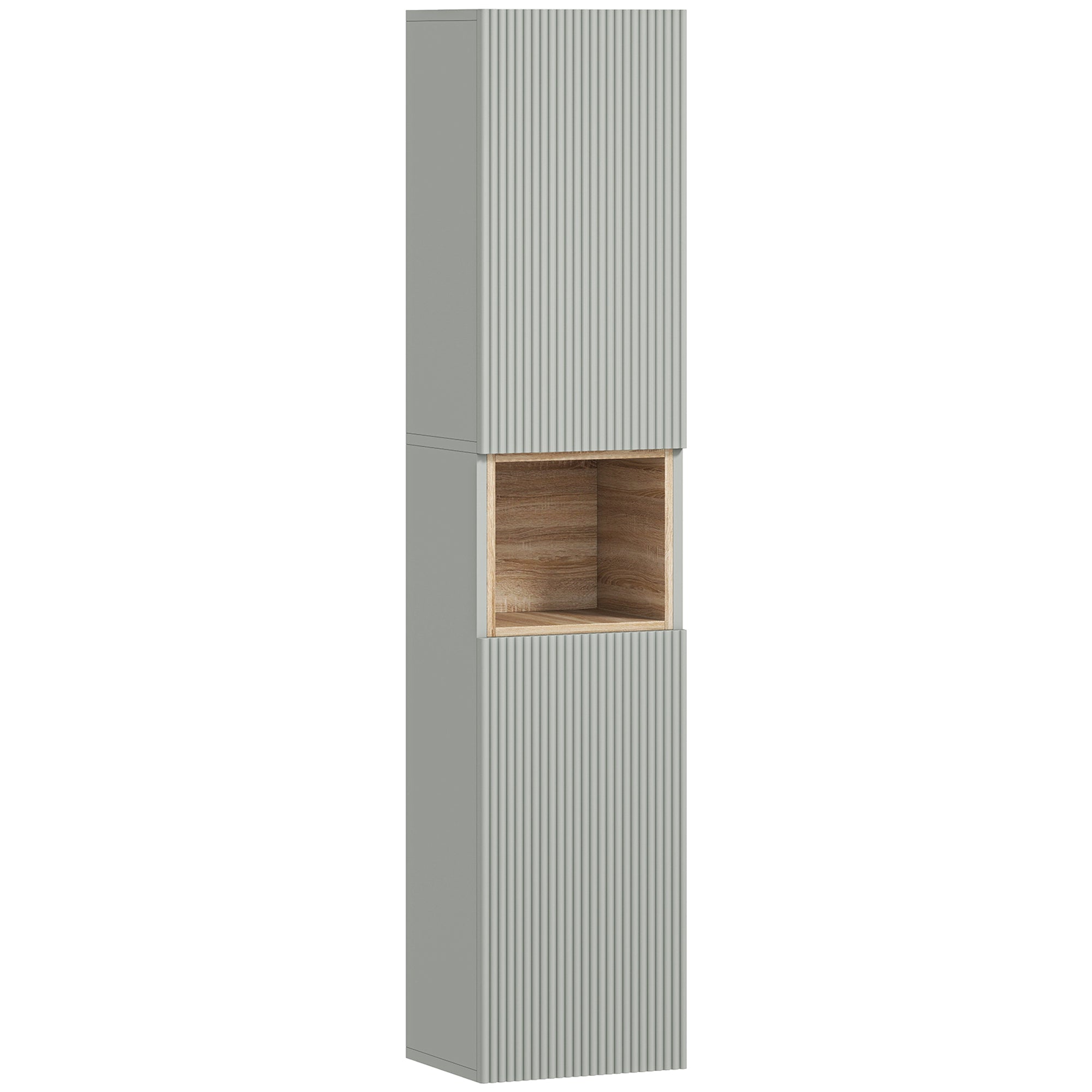 Meuble colonne salle de bain, meuble de rangement étroit avec 2 portes, compartiment ouvert et étagères réglables, pour toilette, petits espaces, 30 x 24 x 140 cm, vert