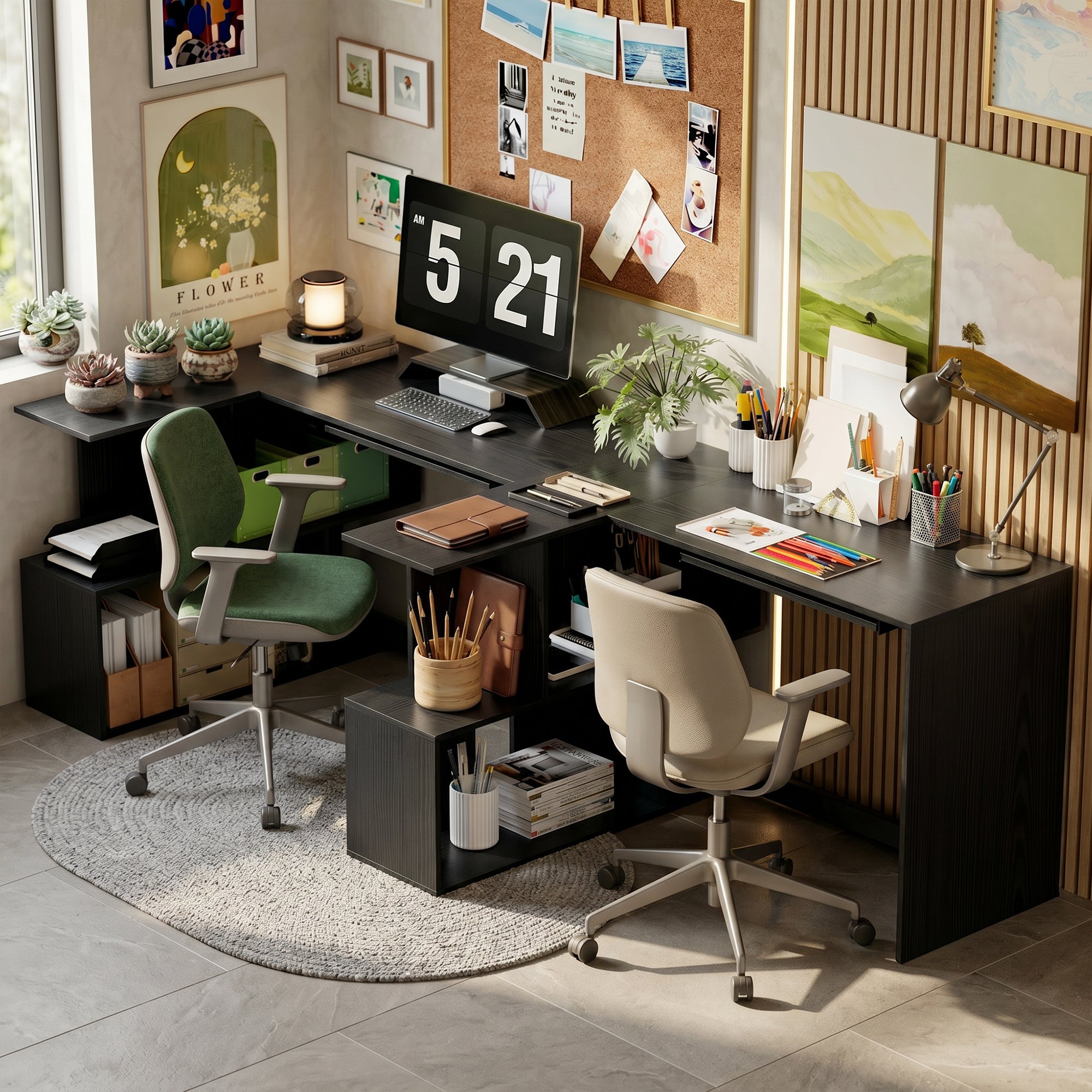 Bureau d'Angle, 120 x 100 x 76 cm, Bureau Informatique en L avec Plateau de Clavier, 4 Compartiments Ouverts, Style Moderne, Table de Travail pour Domicile, Chambre, Petit Espace, Noir