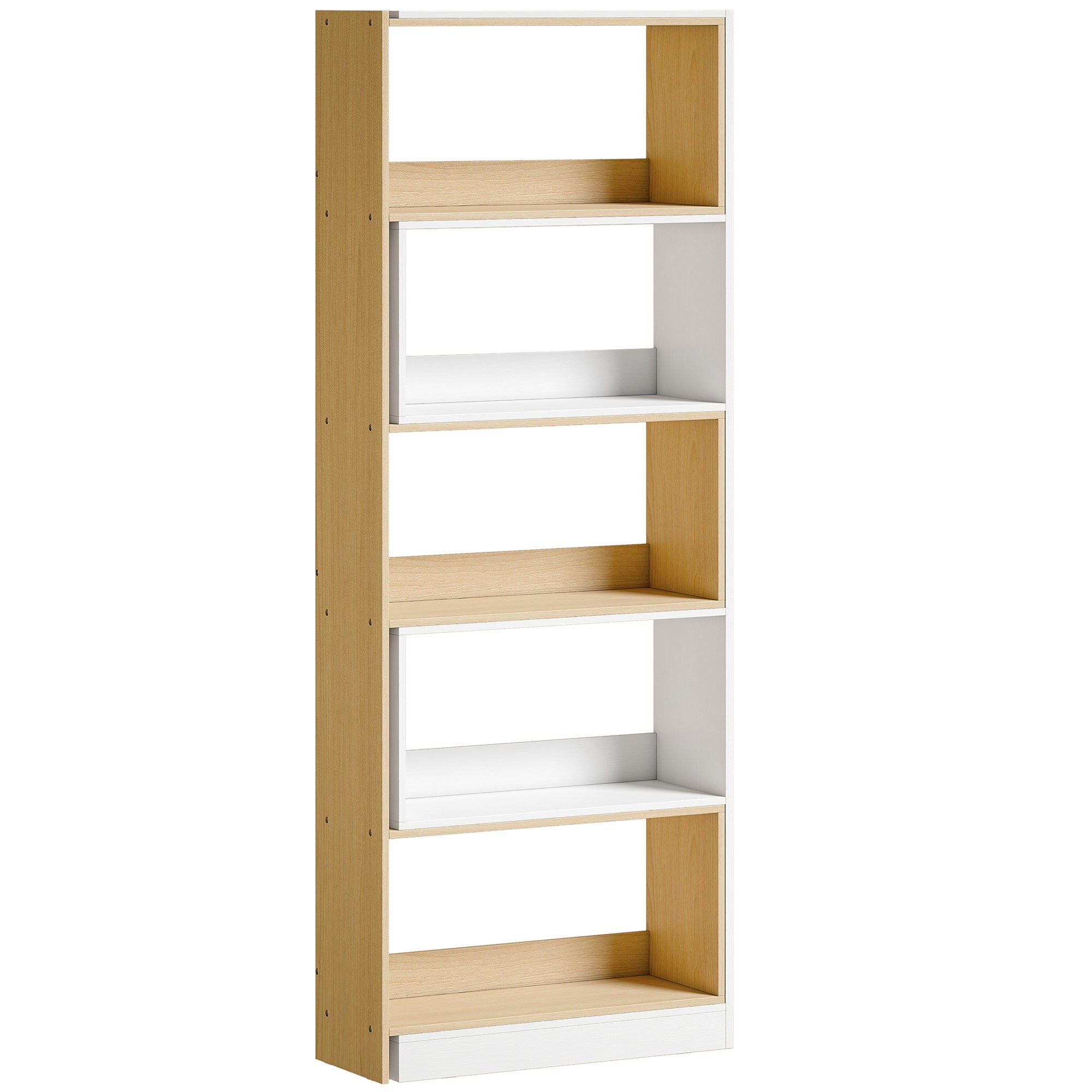 Bibliothèque d'angle rotative 350° à 5 niveaux, étagère de rangement extensible en forme L, 60-111x24x164cm, style moderne, meuble de rangement pour salon, bureau, petit espace, chêne et blanc