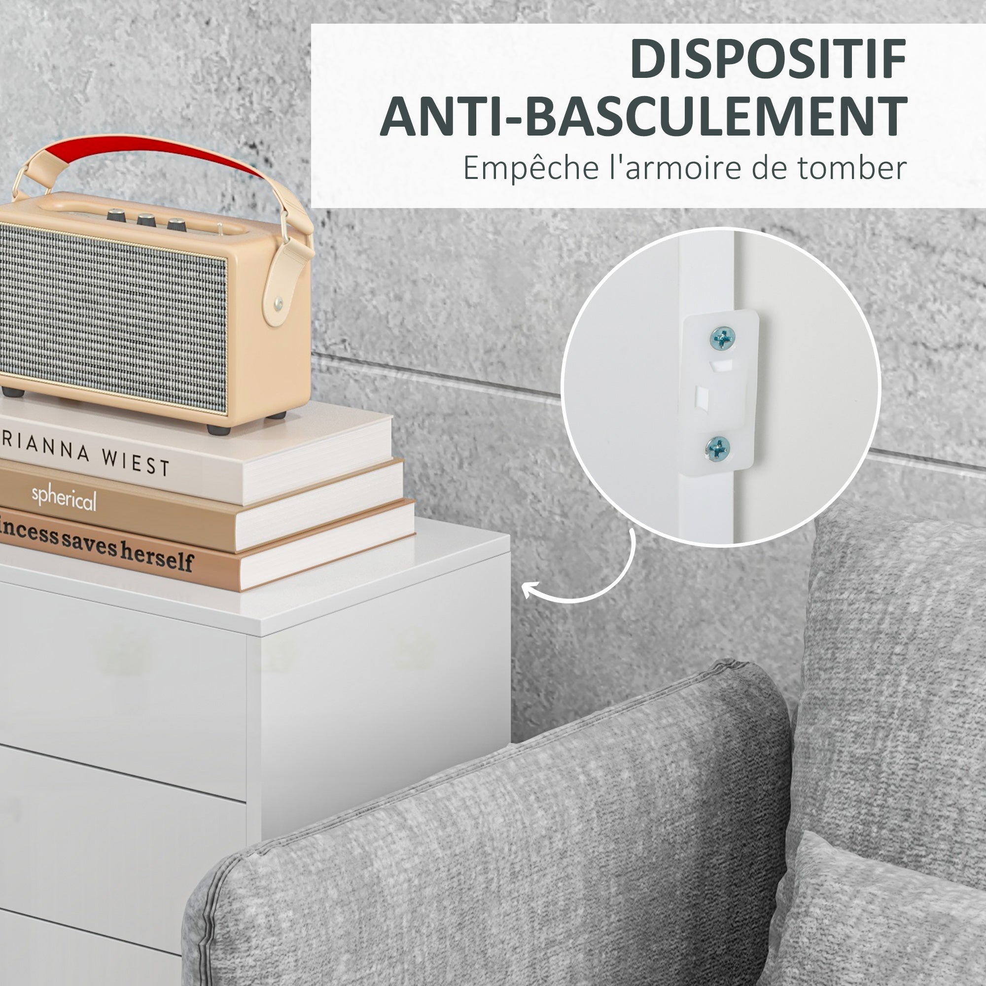 Meuble de rangement buffet commode armoire de rangement avec 2 tiroirs et 2 placards à portes, étagères réglables, pour salon, cuisine, chambre, 79 x 36 x 74 cm blanc brillant