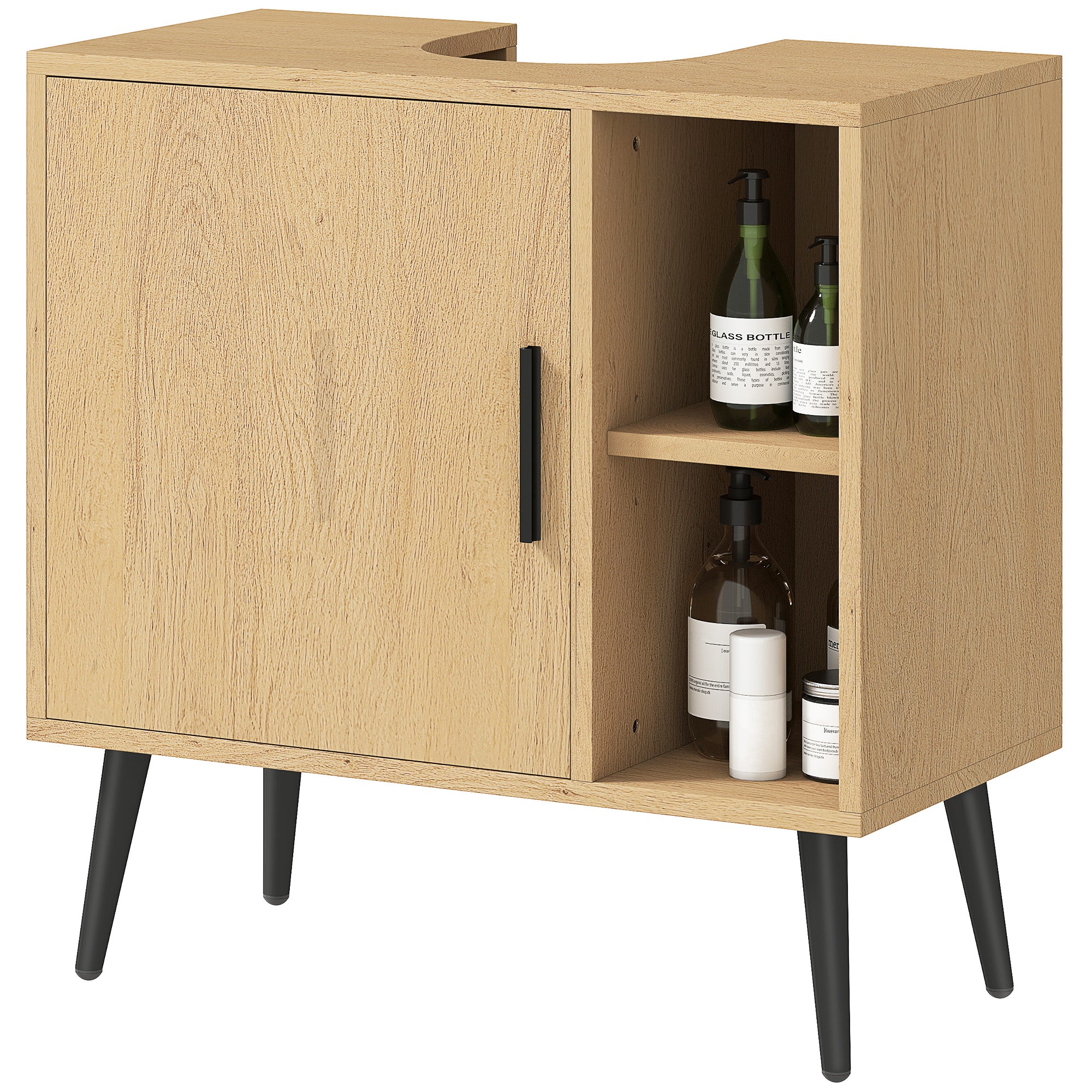 Meuble sous lavabo salle de bain, meuble sous vasque industriel avec porte à fermeture progressive et étagère réglable, 60 x 30 x 59,5 cm, chêne