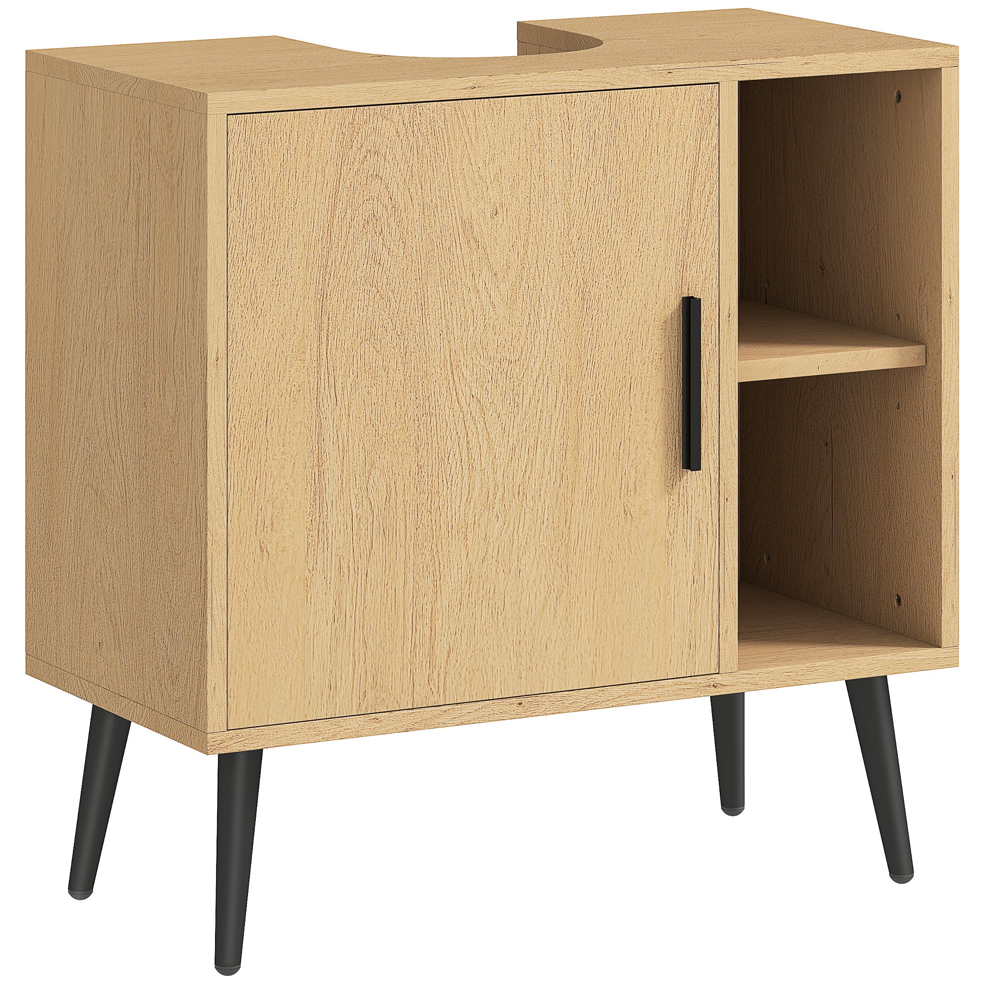 Meuble sous lavabo salle de bain, meuble sous vasque industriel avec porte à fermeture progressive et étagère réglable, 60 x 30 x 59,5 cm, chêne
