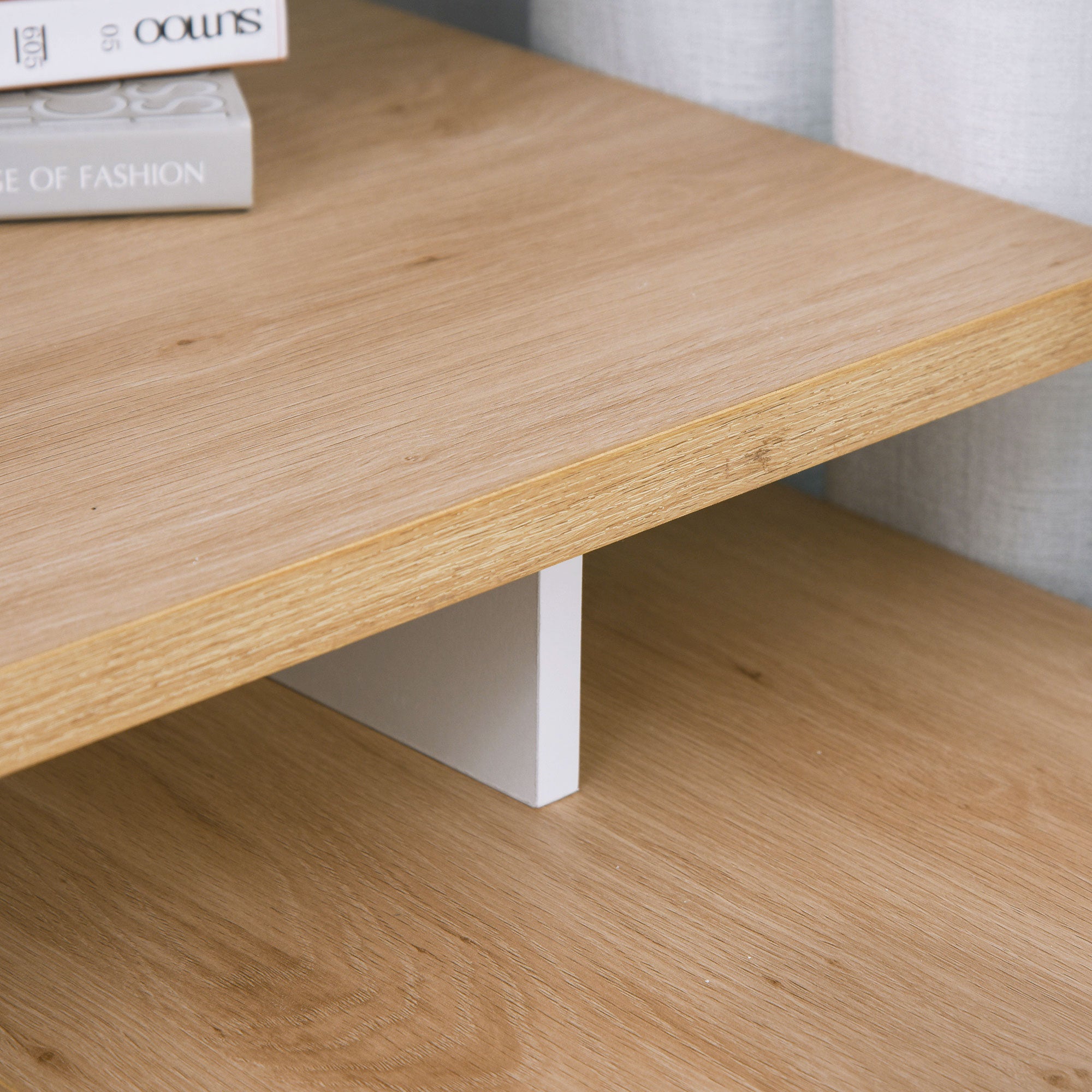 Bureau d'angle Bureau Informatique multimédia modulable Multi-rangements Double Niche + tiroir et Placard en Bois Clair Blanc