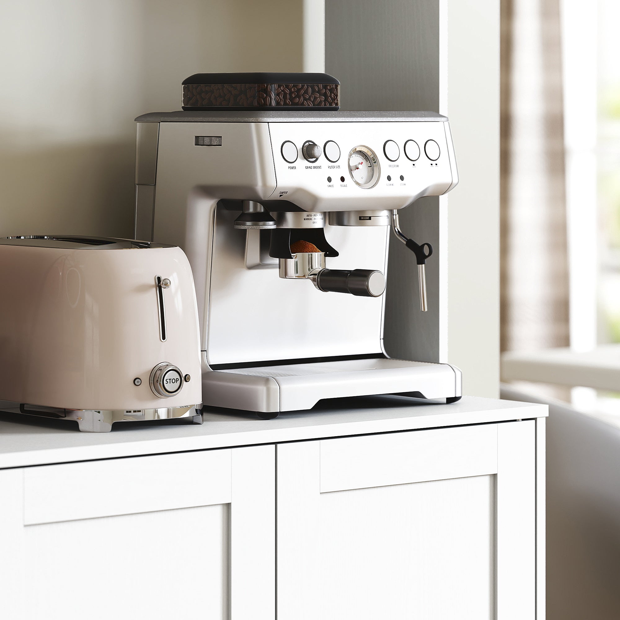 Armoire de cuisine, buffet cuisine meuble de rangement scandinave avec placards, compartiments ouverts, portes vitrées et plan de travail, pour salle à manger, salon, 108 x 35 x 180 cm, blanc