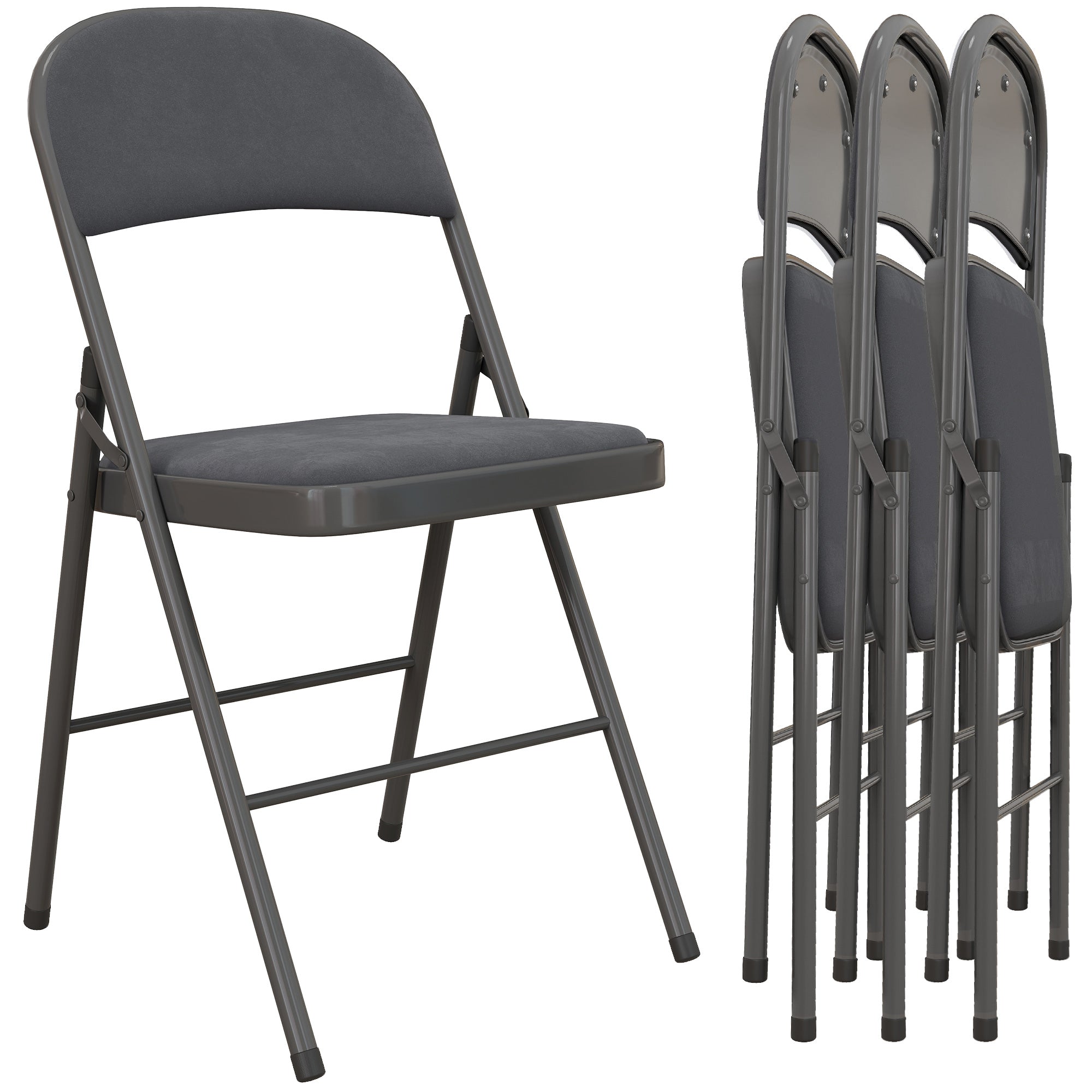 Lot de 4 chaises pliantes chaises de salle à manger portables intérieur avec assises et dossiers rembourrés en velours et cadre en acier, charge jusqu'à 120kg, gris foncé