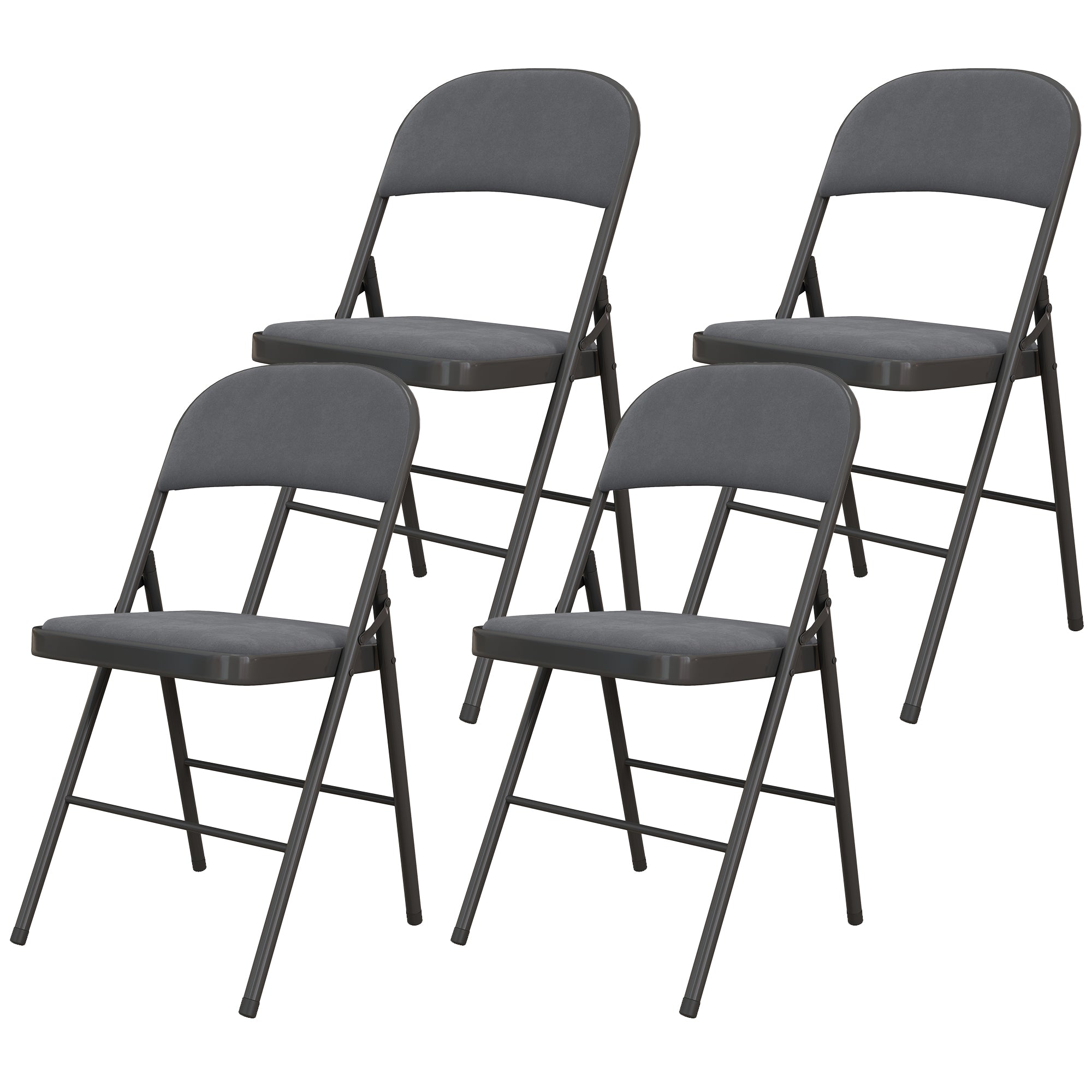 Lot de 4 chaises pliantes chaises de salle à manger portables intérieur avec assises et dossiers rembourrés en velours et cadre en acier, charge jusqu'à 120kg, gris foncé