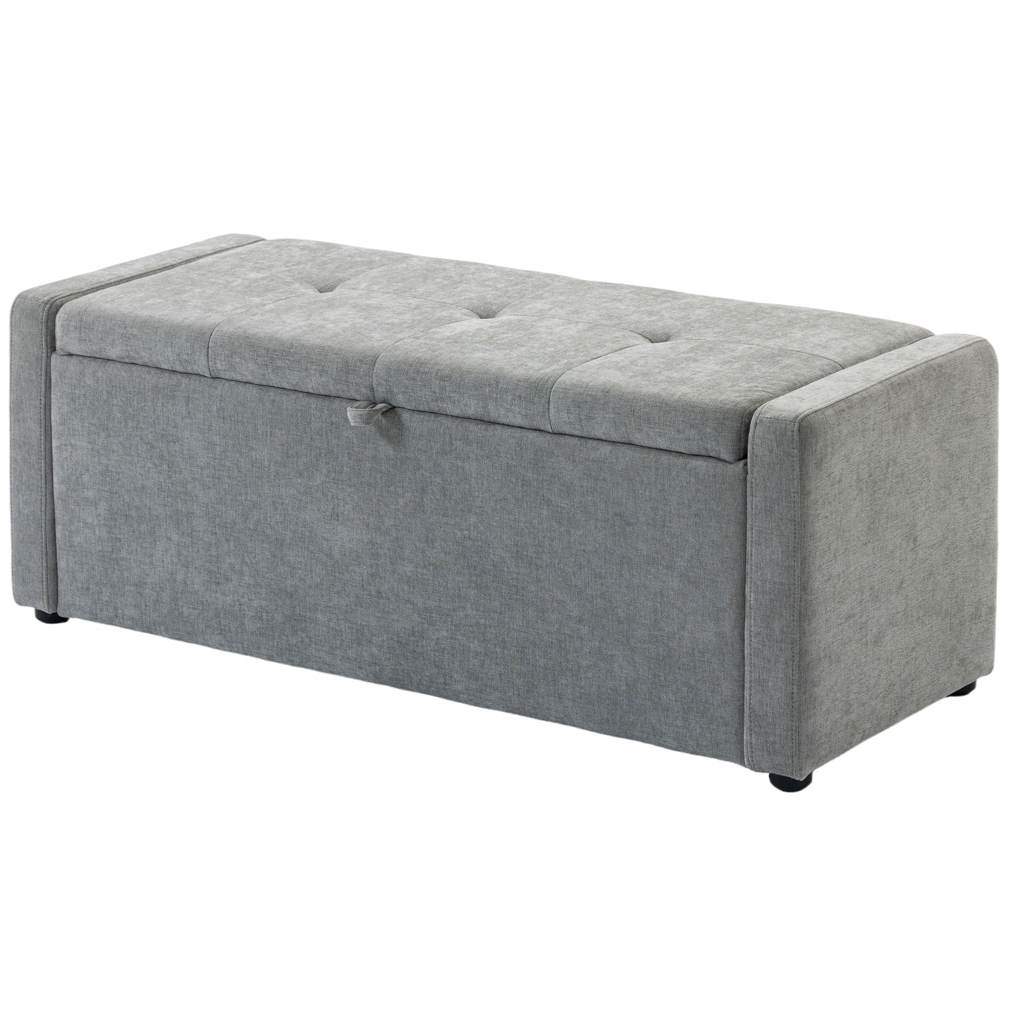 Banc de rangement, bout de lit, repose-pieds rembourré en lin avec assise large et confortable, coffre de rangement pour salon, chambre, entrée, 122 x 48 x 44 cm, gris clair