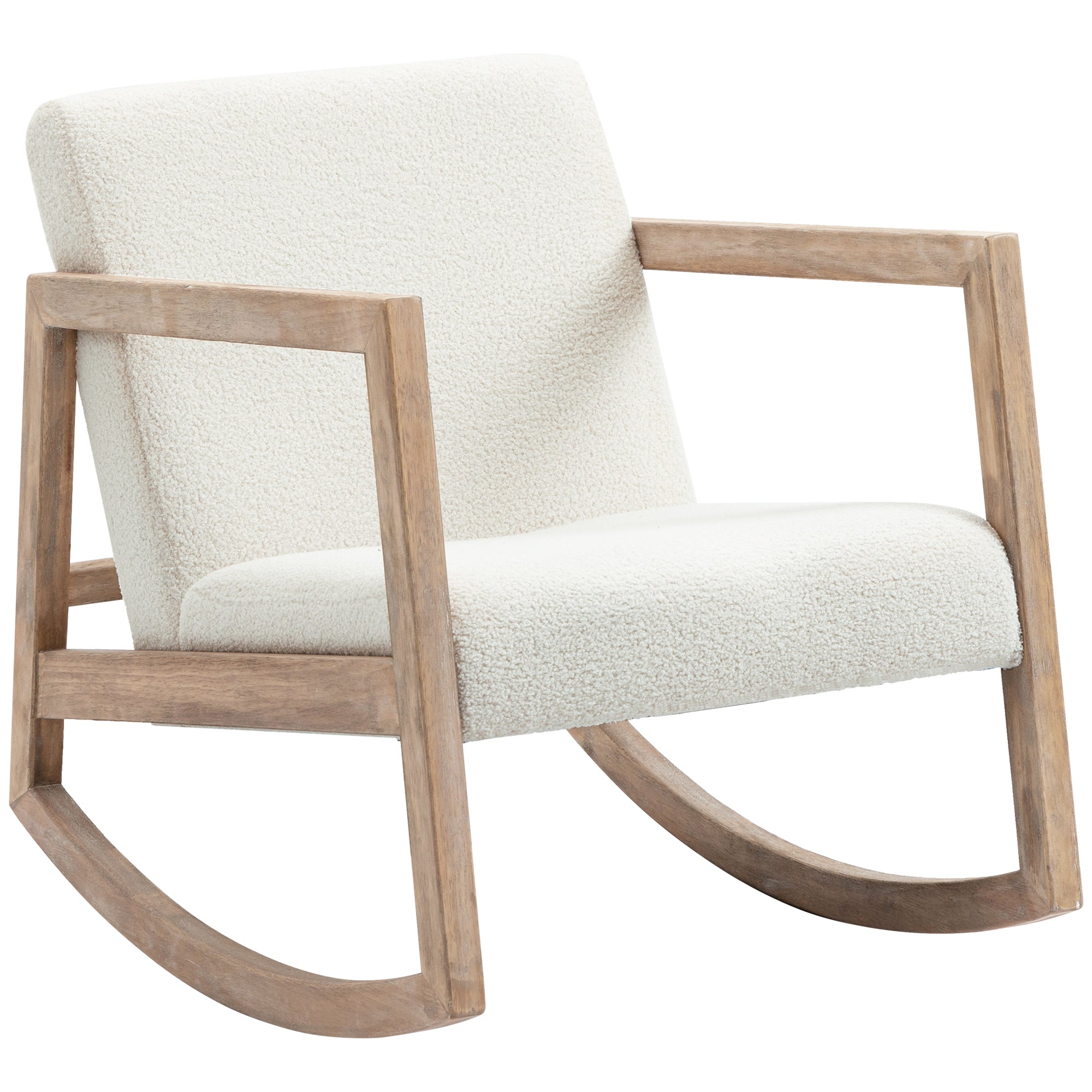 Fauteuil à bascule fauteuil allaitement rocking chair en tissu effet laine bouclée avec pieds en bois massif d'hévéa, chaise à bascule pour chambre, salon - 60 x 81 x 71 cm blanc crème
