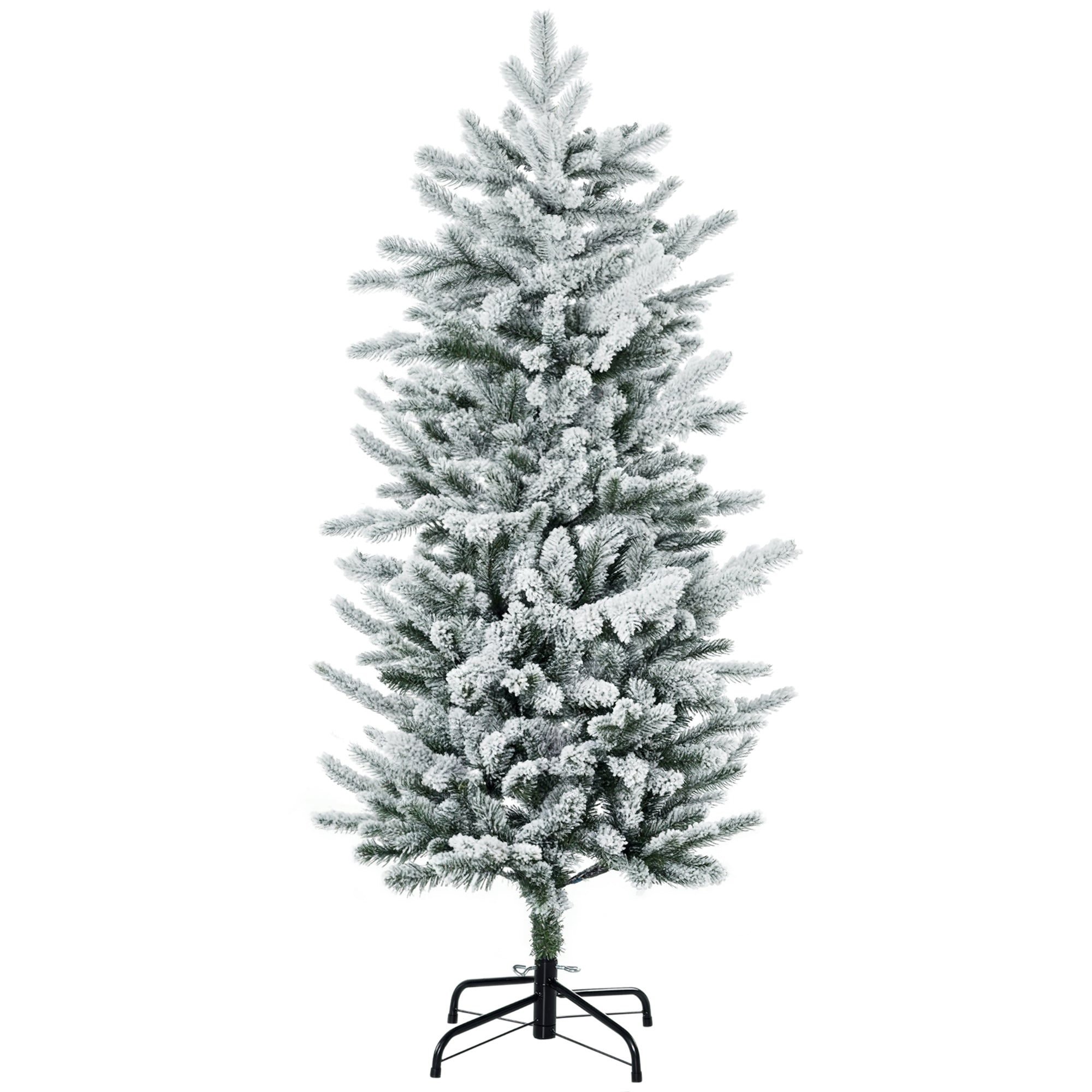 Sapin de Noël artificiel 135 cm, pin naturel enneigé, 267 branches de neige, ouverture automatique, base en acier, vert