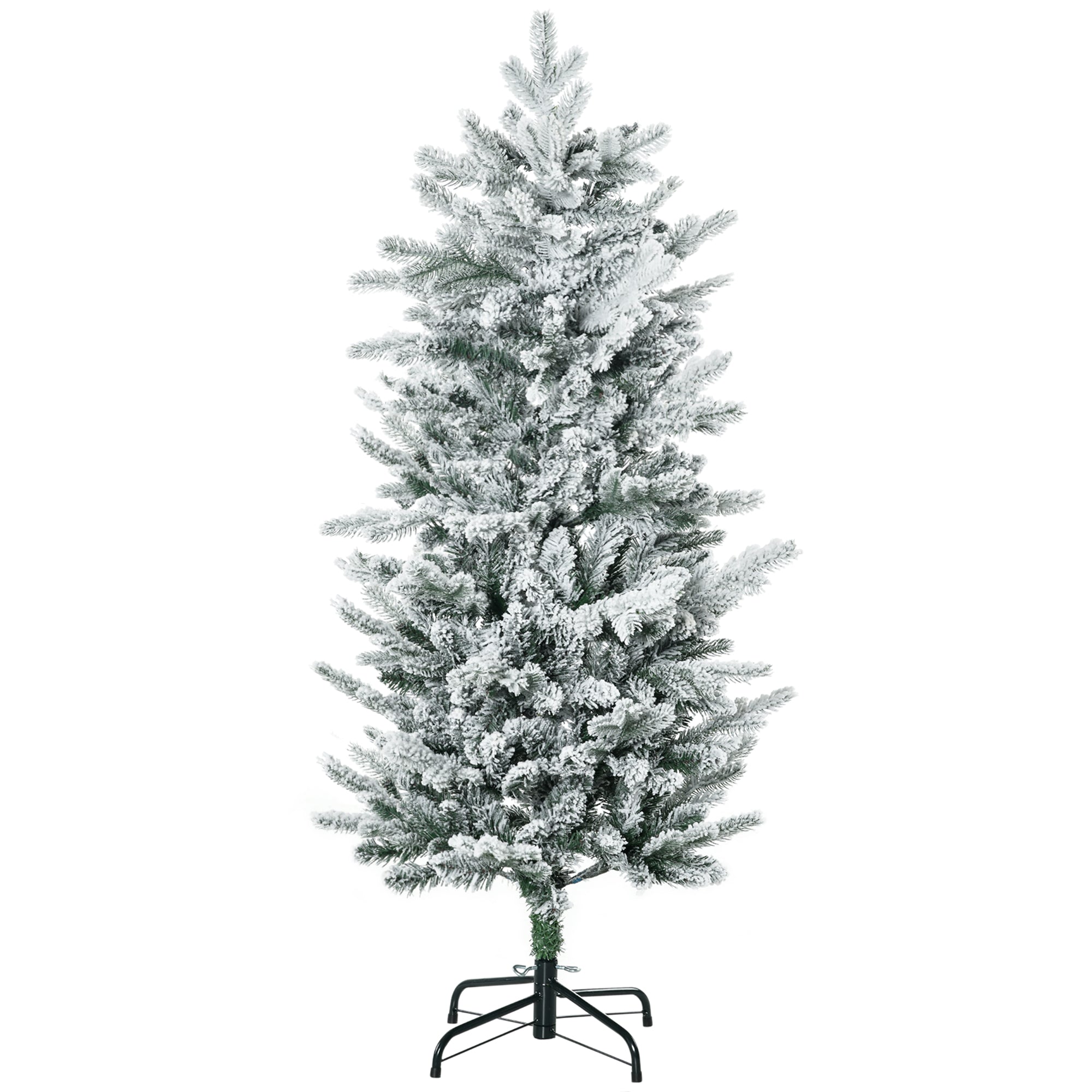 Sapin de Noël artificiel 135 cm, pin naturel enneigé, 267 branches de neige, ouverture automatique, base en acier, vert