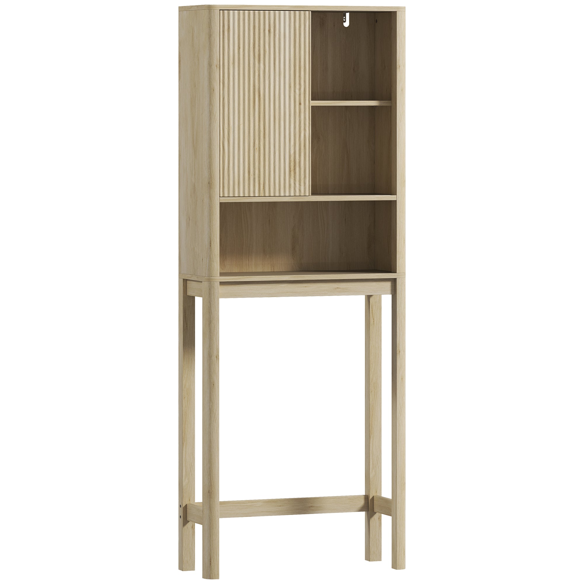 Meuble WC dessus de toilette meuble toilettes WC rangement armoire de rangement de salle de bain avec porte coulissante, compartiments et étagère réglable, 65 x 25 x 170 cm, bois naturel