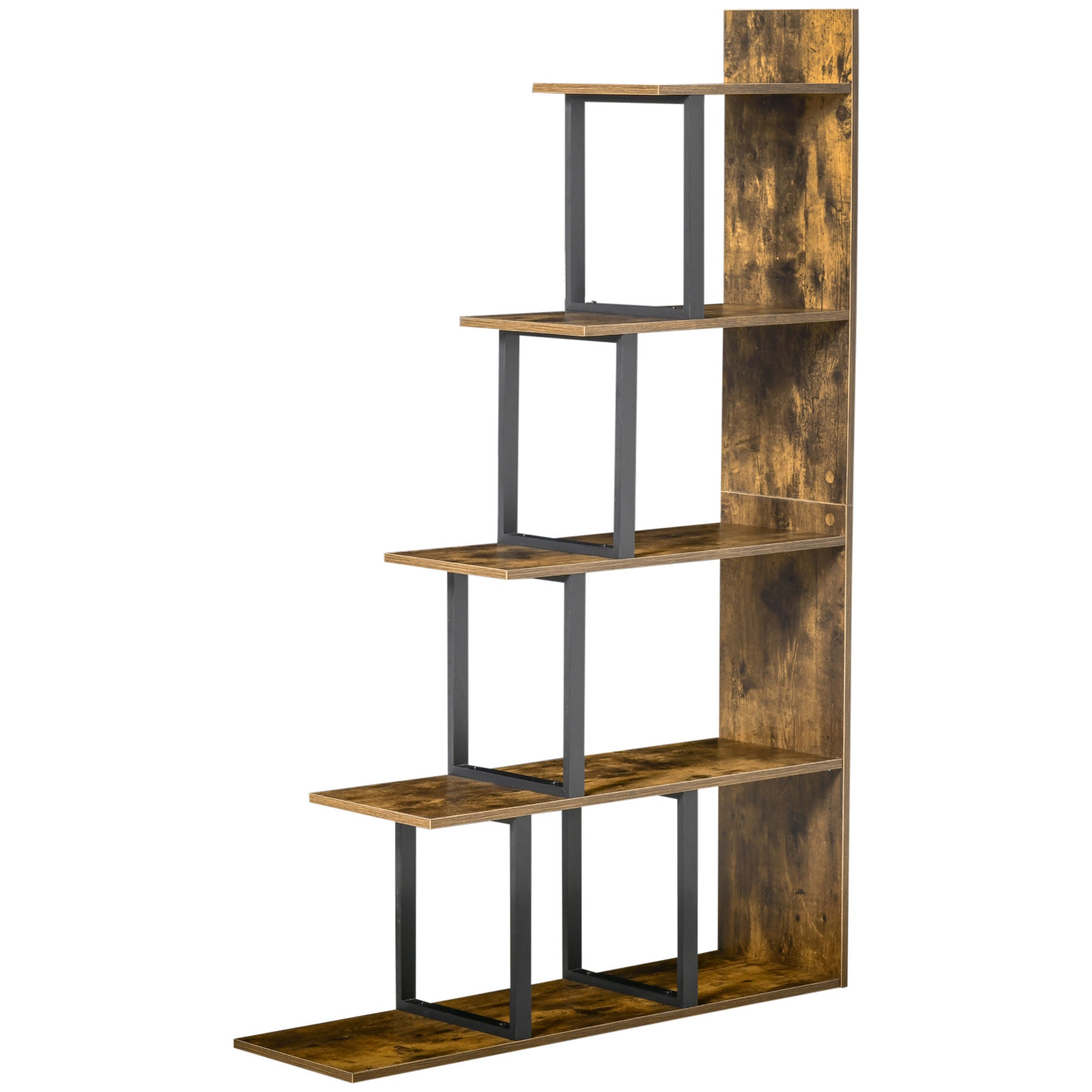 Étagère bibliothèque séparateur de pièce style industriel en escalier 5 étagères 102 x 30 x 160 cm coloris brun rustique