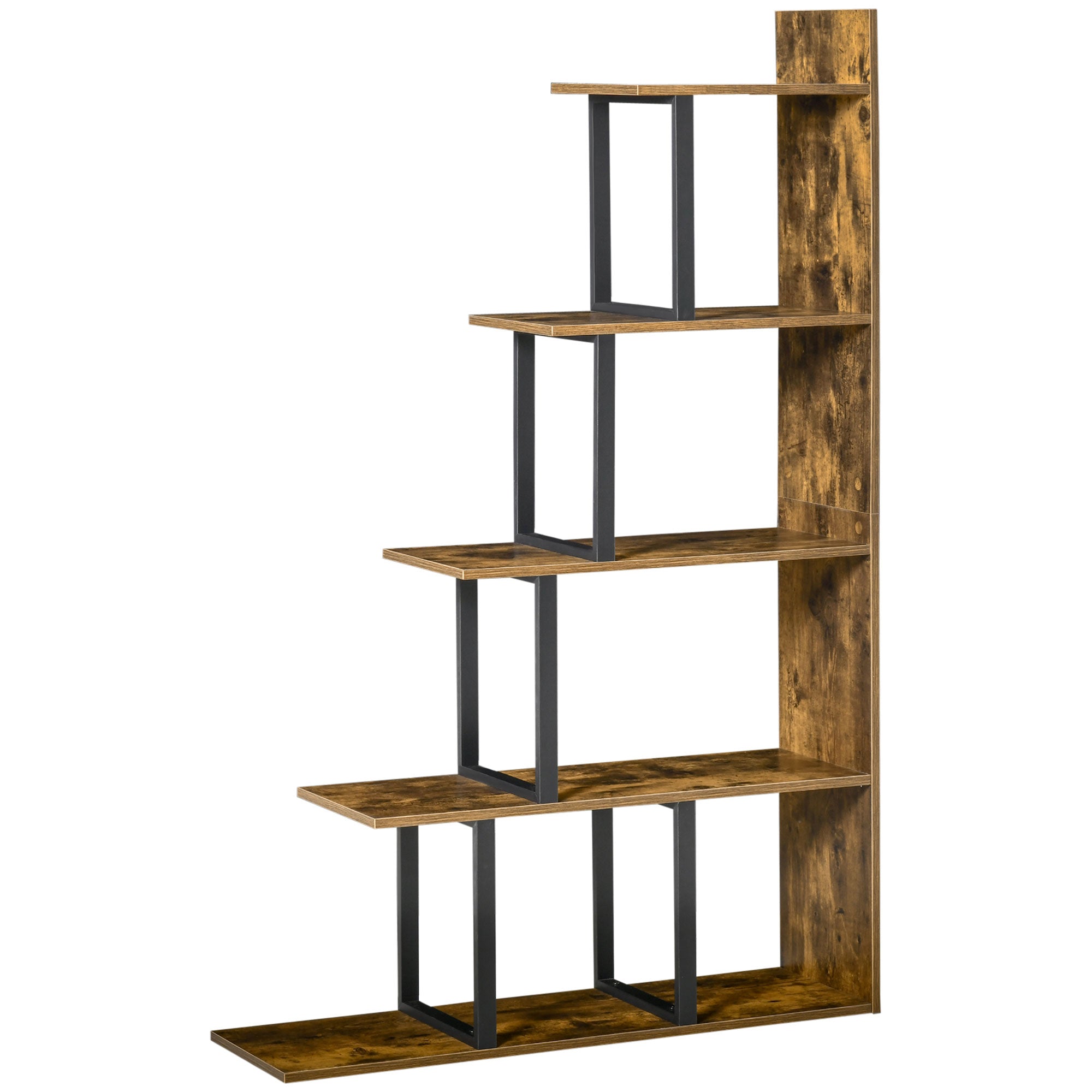 Étagère bibliothèque séparateur de pièce style industriel en escalier 5 étagères 102 x 30 x 160 cm coloris brun rustique