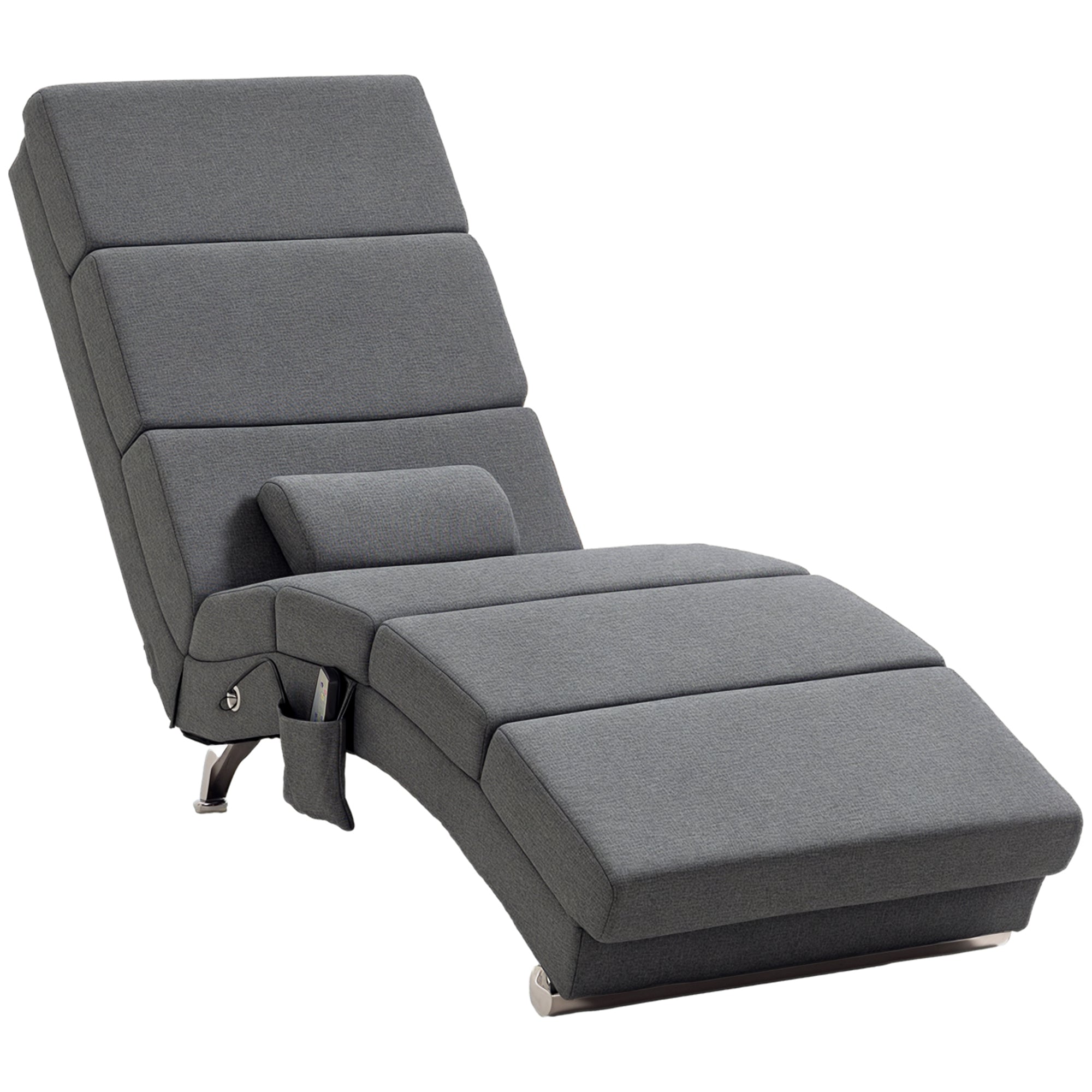 Fauteuil relax salon fauteuil de massage et chauffage meridienne chaise longue d'intérieur, avec télécommande et oreiller, chambre à coucher, salon, tissu effet lin gris
