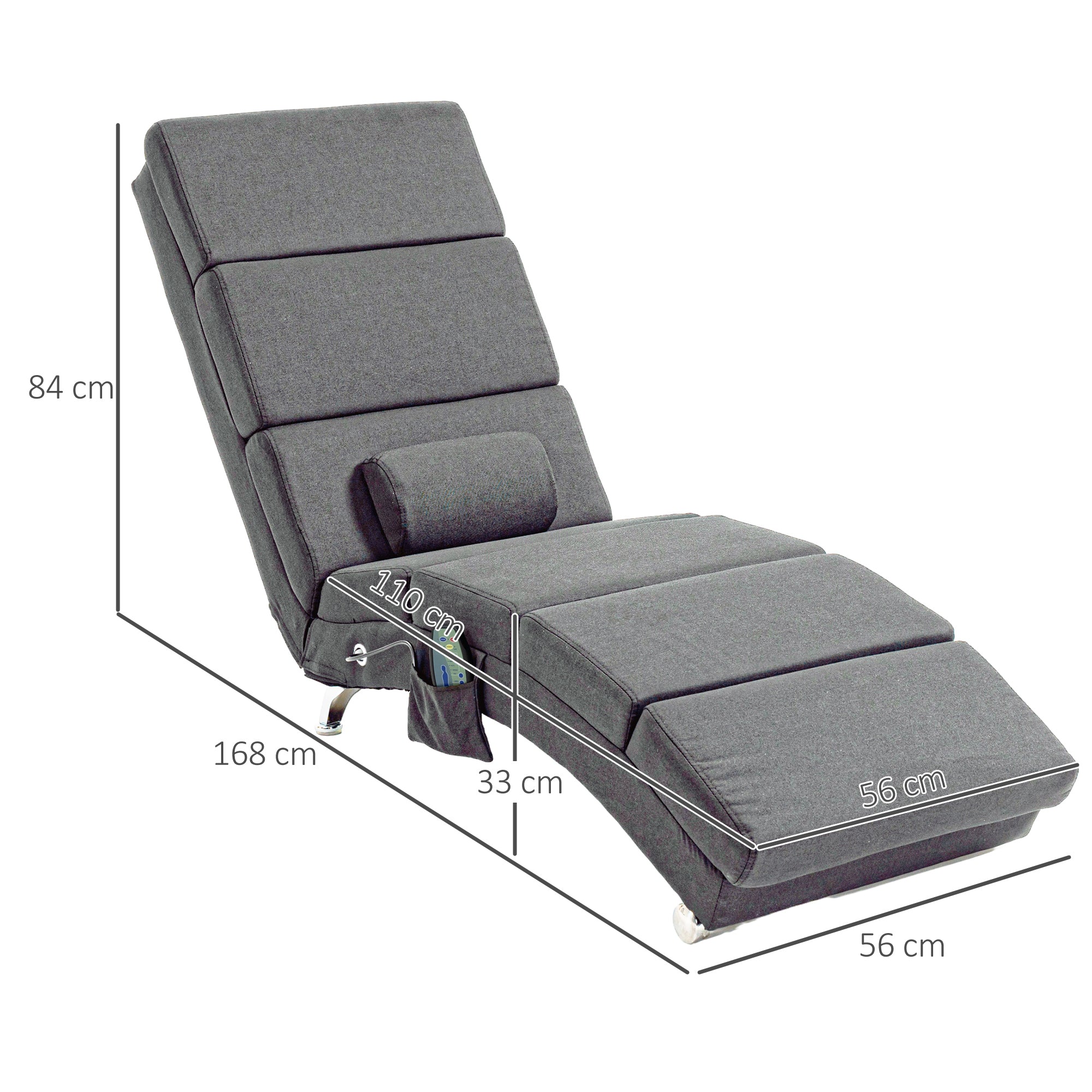 Fauteuil relax salon fauteuil de massage et chauffage meridienne chaise longue d'intérieur, avec télécommande et oreiller, chambre à coucher, salon, tissu effet lin gris