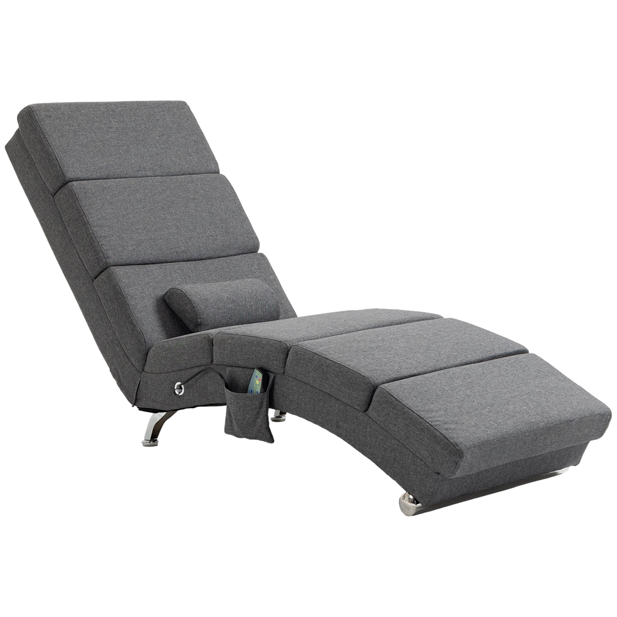 Fauteuil relax salon fauteuil de massage et chauffage meridienne chaise longue d'intérieur, avec télécommande et oreiller, chambre à coucher, salon, tissu effet lin gris