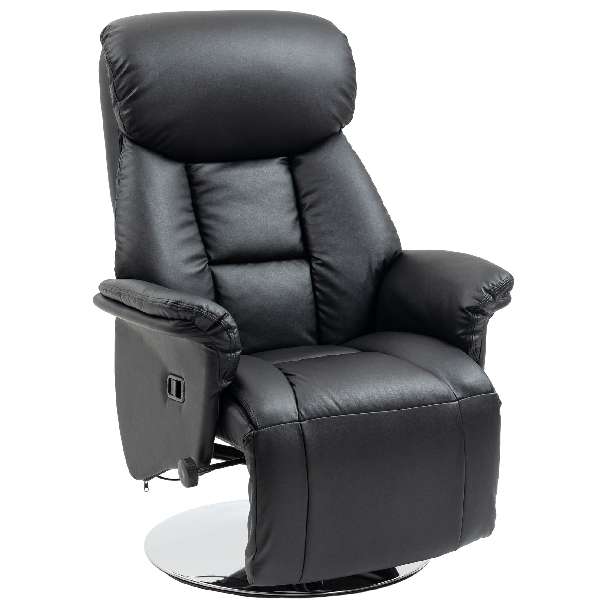 Fauteuil de relaxation fauteuil relax de salon inclinable pivotant repose-pied réglable accoudoirs, chaise TV en similicuir synthétique, jusqu'à 150 kg, pour salon, chambre, home cinéma, noir