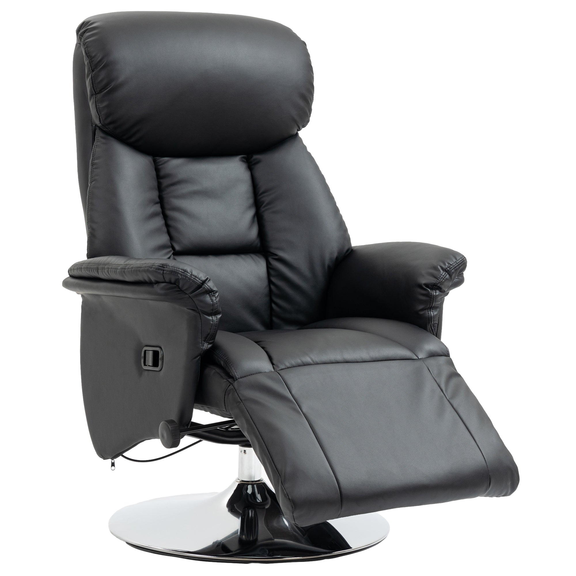 Fauteuil de relaxation fauteuil relax de salon inclinable pivotant repose-pied réglable accoudoirs, chaise TV en similicuir synthétique, jusqu'à 150 kg, pour salon, chambre, home cinéma, noir