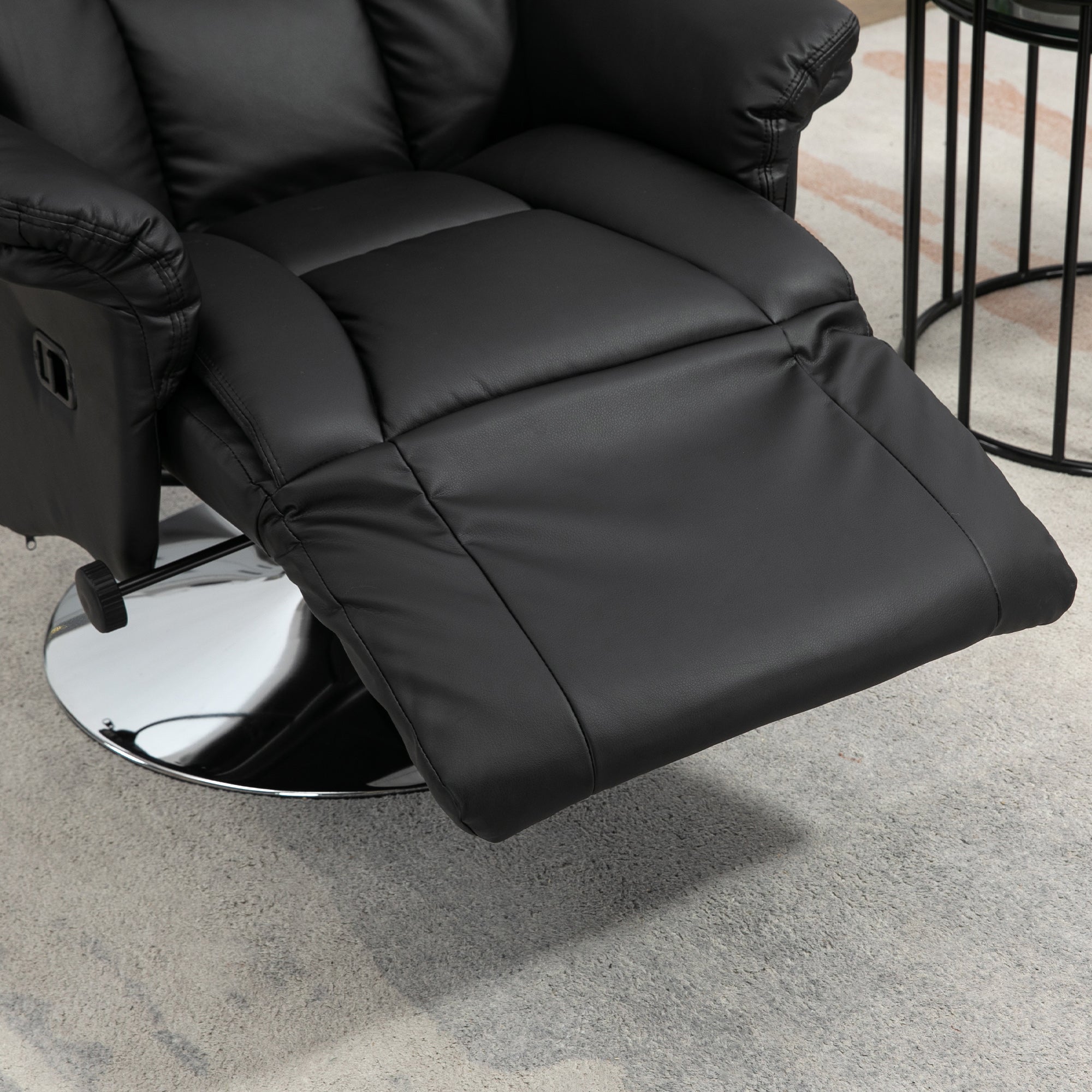 Fauteuil de relaxation fauteuil relax de salon inclinable pivotant repose-pied réglable accoudoirs, chaise TV en similicuir synthétique, jusqu'à 150 kg, pour salon, chambre, home cinéma, noir