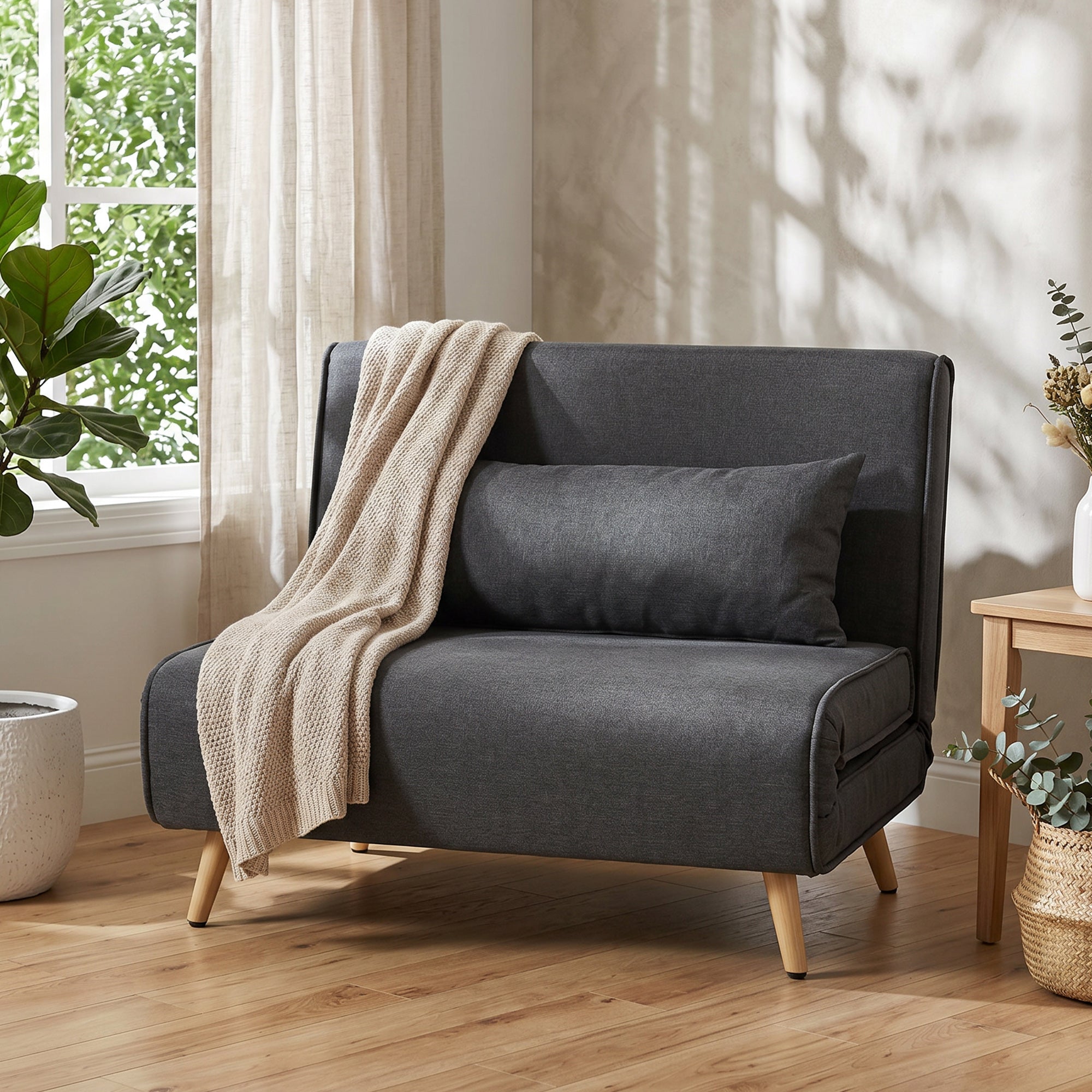 fauteuil convertible 1 place, fauteuil-lit chauffeuse 3 en 1 avec dossier réglable, oreiller, siège rembourré, tissu en lin, canapé-lit pour invités, salon, charge 120 Kg, 190/78 x 94 cm, gris