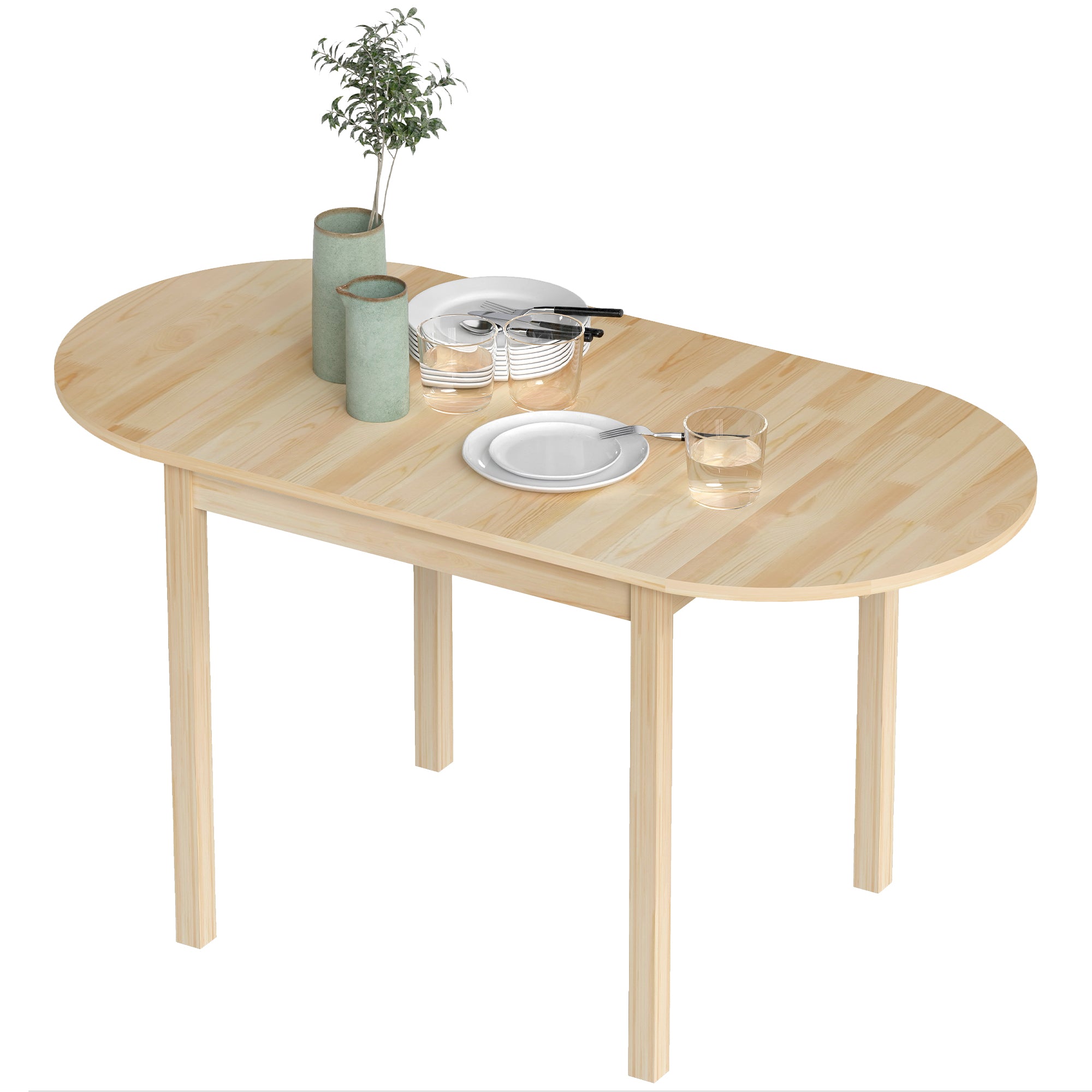 Table de salle à manger pliante pour 4-6 personnes en bois massif 2 abattants - table ovale extensible - peu encombrante, pour petit espace, 140L x 70l x 75H cm