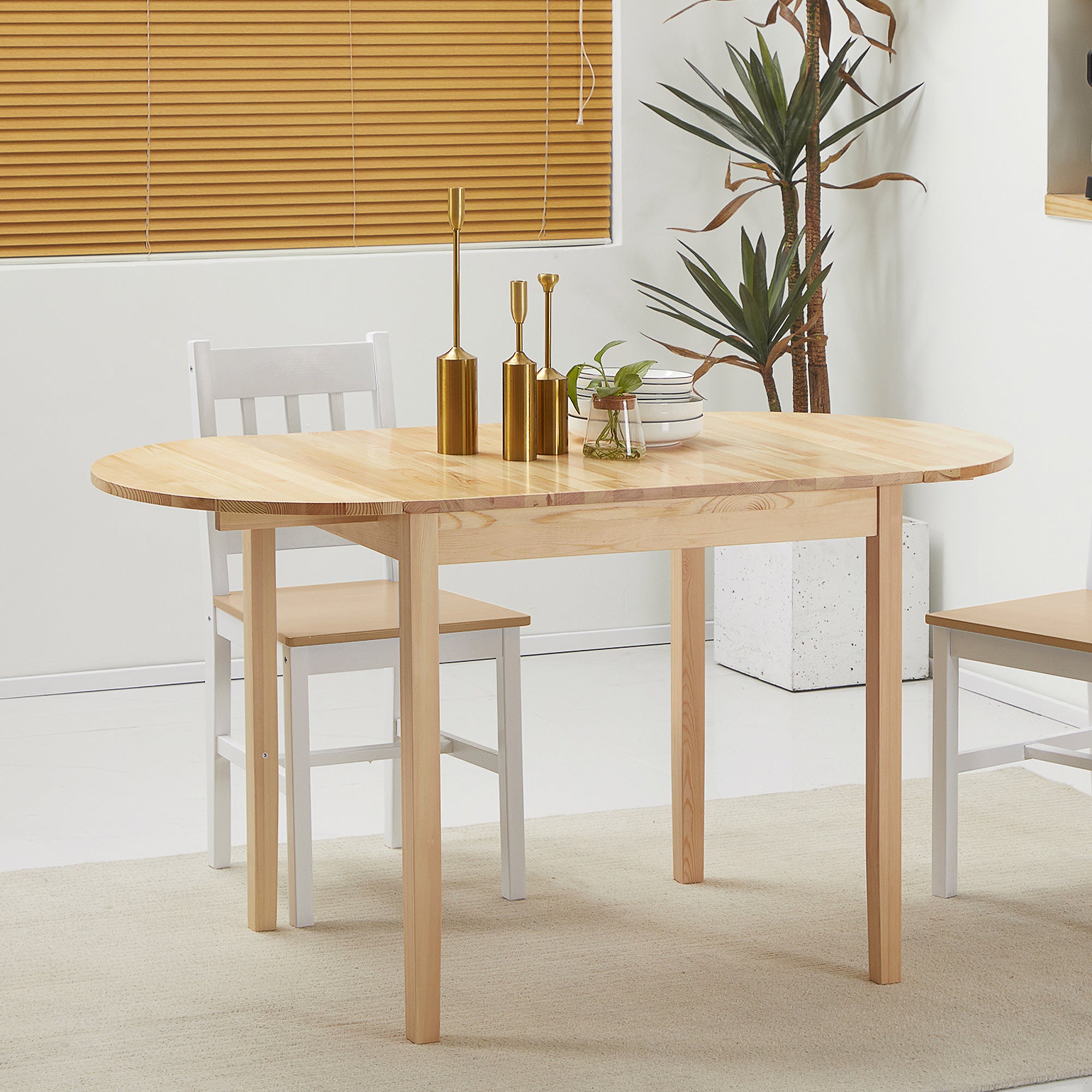 Table de salle à manger pliante pour 4-6 personnes en bois massif 2 abattants - table ovale extensible - peu encombrante, pour petit espace, 140L x 70l x 75H cm