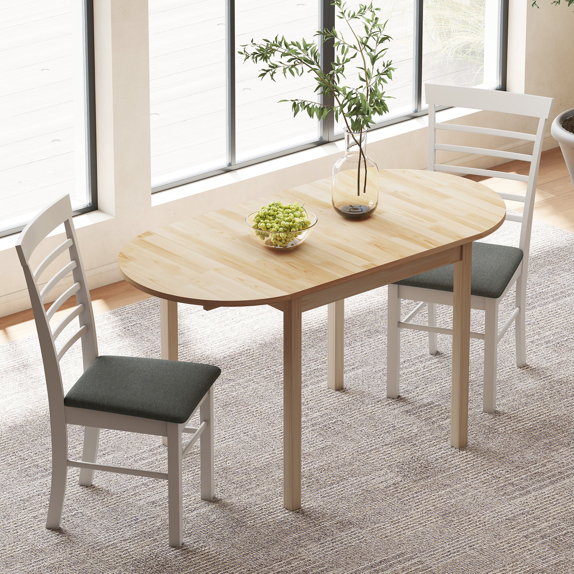 Table de salle à manger pliante pour 4-6 personnes en bois massif 2 abattants - table ovale extensible - peu encombrante, pour petit espace, 140L x 70l x 75H cm