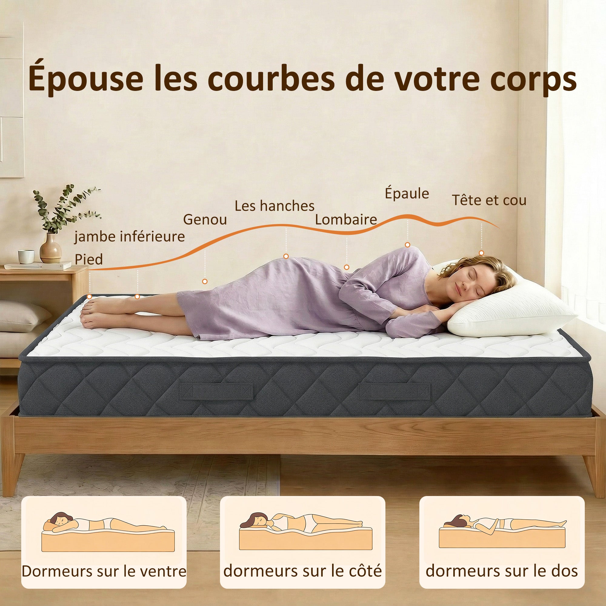 Matelas 140x190cm, Matelas 2 Personnes, Mousse à Mémoire de Forme, 20cm d'Épaisseur, Mousse Découpée en Vagues et Bords Renforcés, Certifié Oeko-Tex, Fermeté Moyenne
