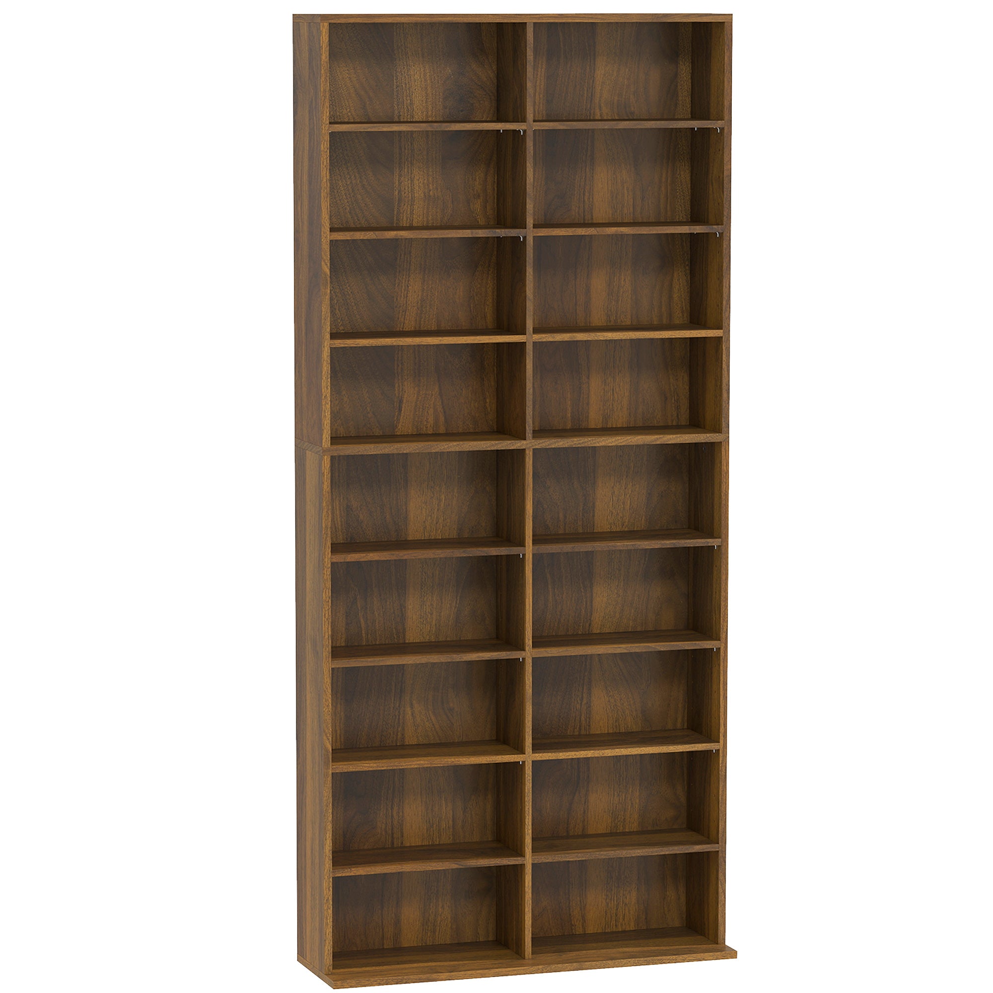 Rangements pour CD et DVD, meuble de rangement multimédia, capacité max. 640 CD/360 DVD et 430 Blu-ray, 18 compartiments 14 étagères réglables, pour salon, chambre, 78,5x24x175cm, noyer foncé