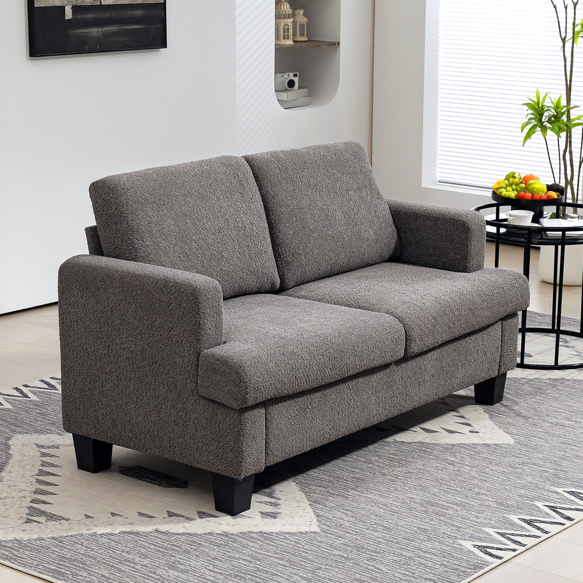 Canapé 2 places canapé de salon 140 cm style moderne avec coussins de dossier amovibles et accoudoirs, mini sofa pour chambre, appartement, petit espace, gris foncé