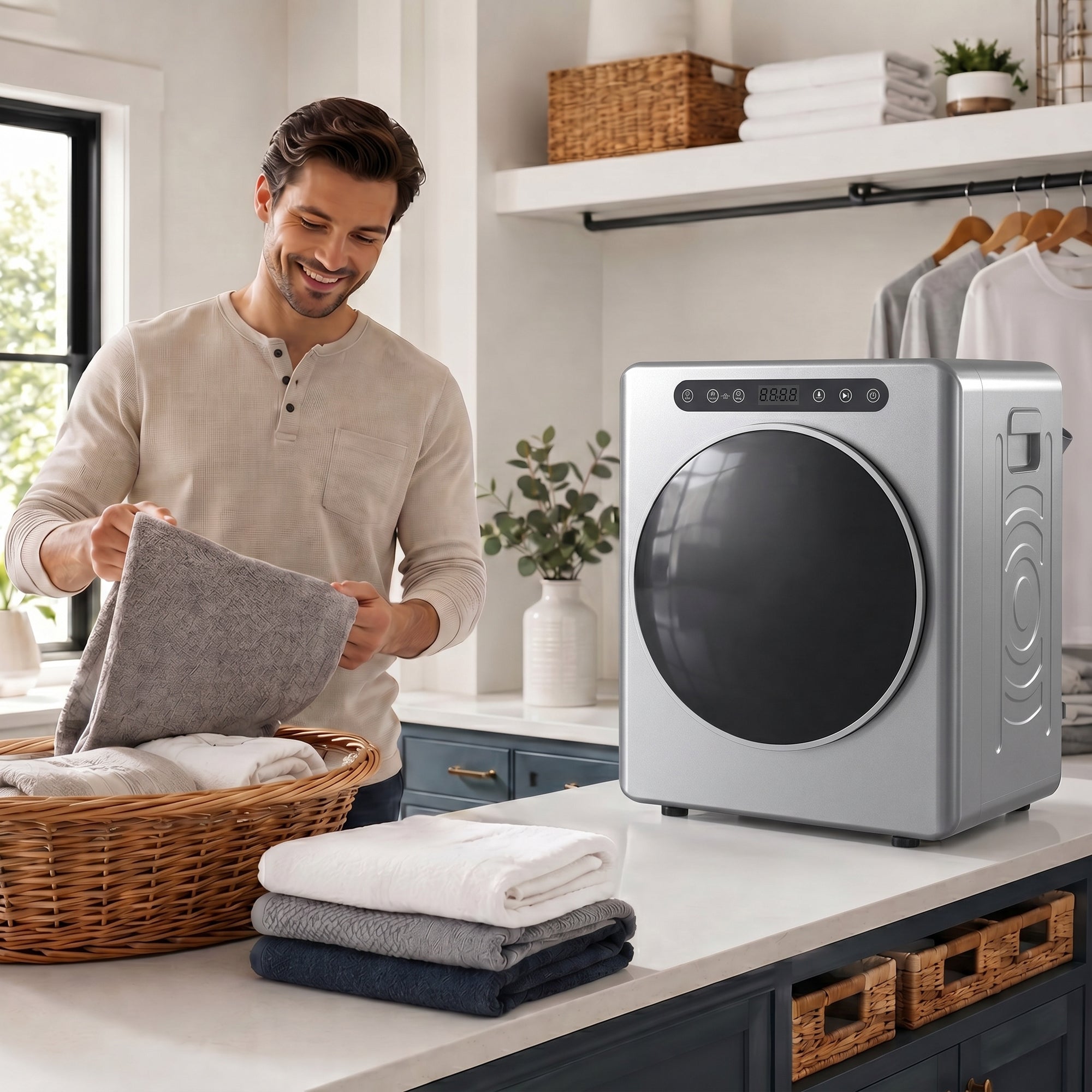 Sèche linge à évacuation compact, sèche-linge électrique 1000 W 3 Kg avec 6 modes de séchage, cuve en acier inoxydable, charge frontale, minuterie, pour appartement, maison, camping-cars argent