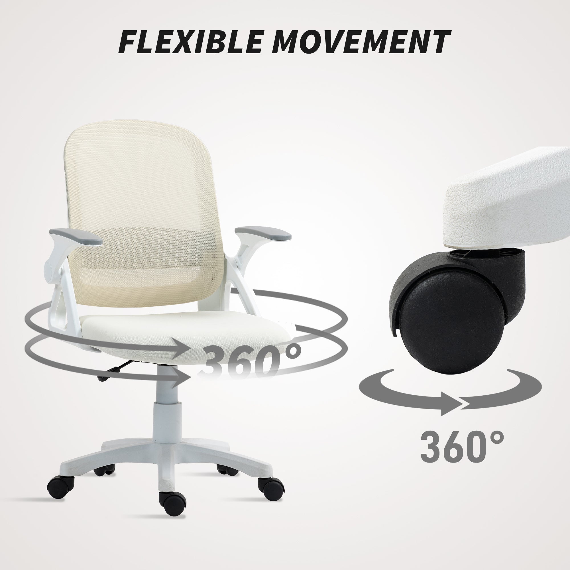 Chaise bureau ergonomique, fauteuil de bureau en maille avec accoudoirs relevables, hauteur réglable, soutien lombaire et pivotant à 360°, 57,5 x 60 x 101 cm, blanc