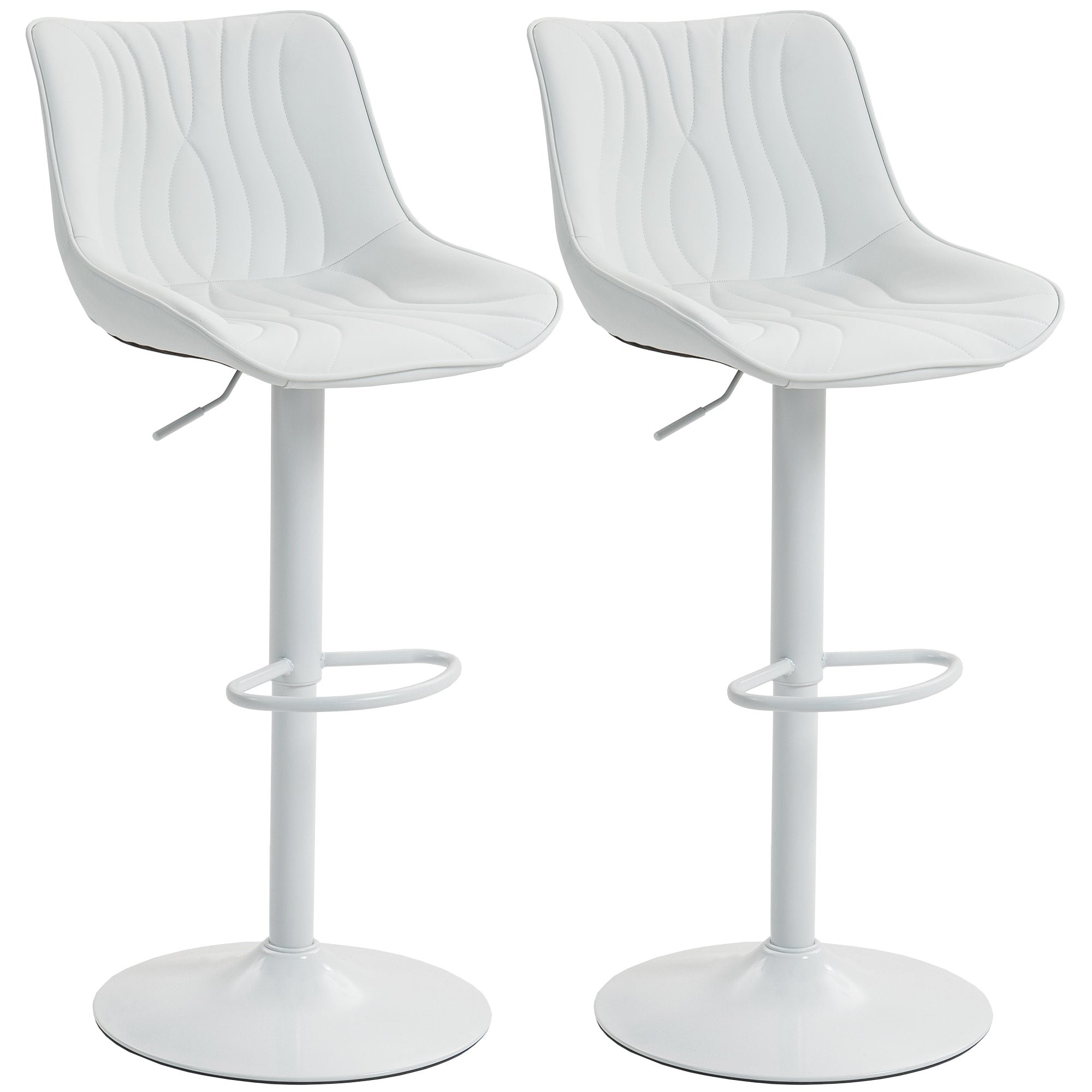 Lot de 2 tabourets de bar, chaises de bar, structure en acier, hauteur réglable 92-110 cm, chaises hautes avec dossier et repose-pieds, design moderne, siège en polyuréthane, blanc