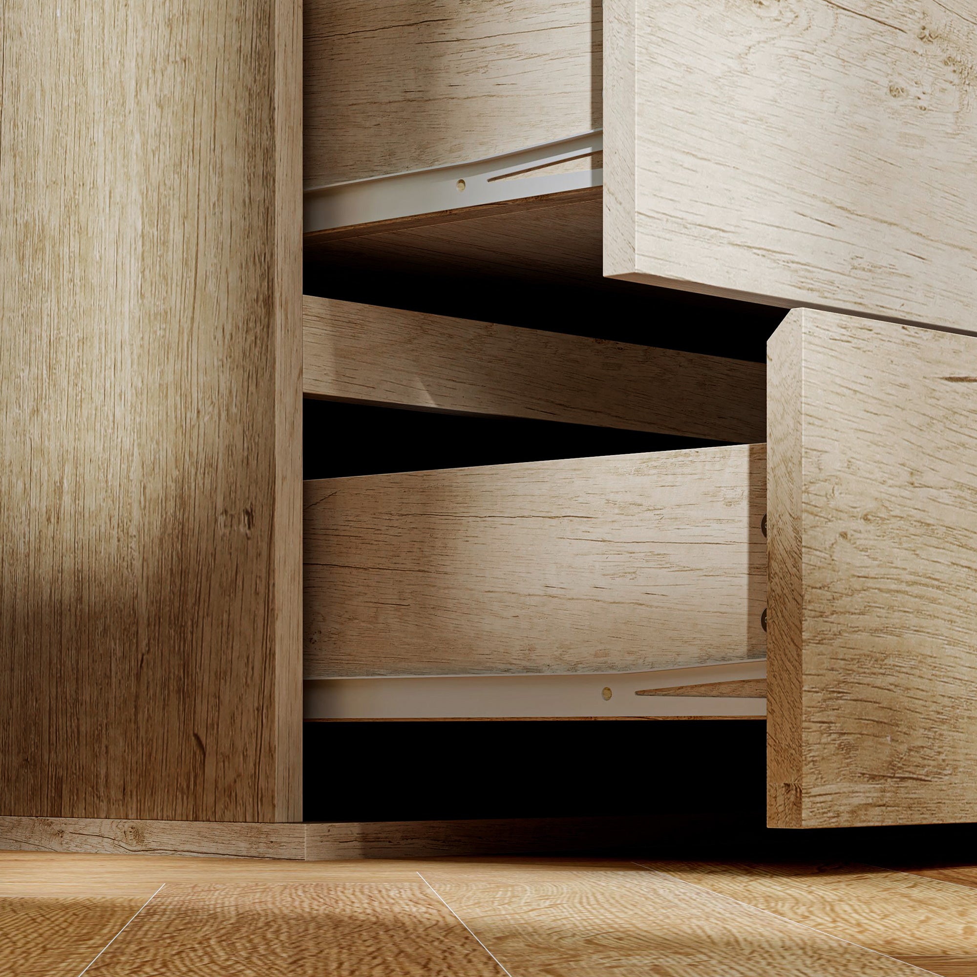 Commode 5 tiroirs commode chambre meuble de rangement épuré style moderne avec mécanisme de fermeture en douceur, pour chambre à coucher, salon - 60 x 38 x 100 cm, bois naturel