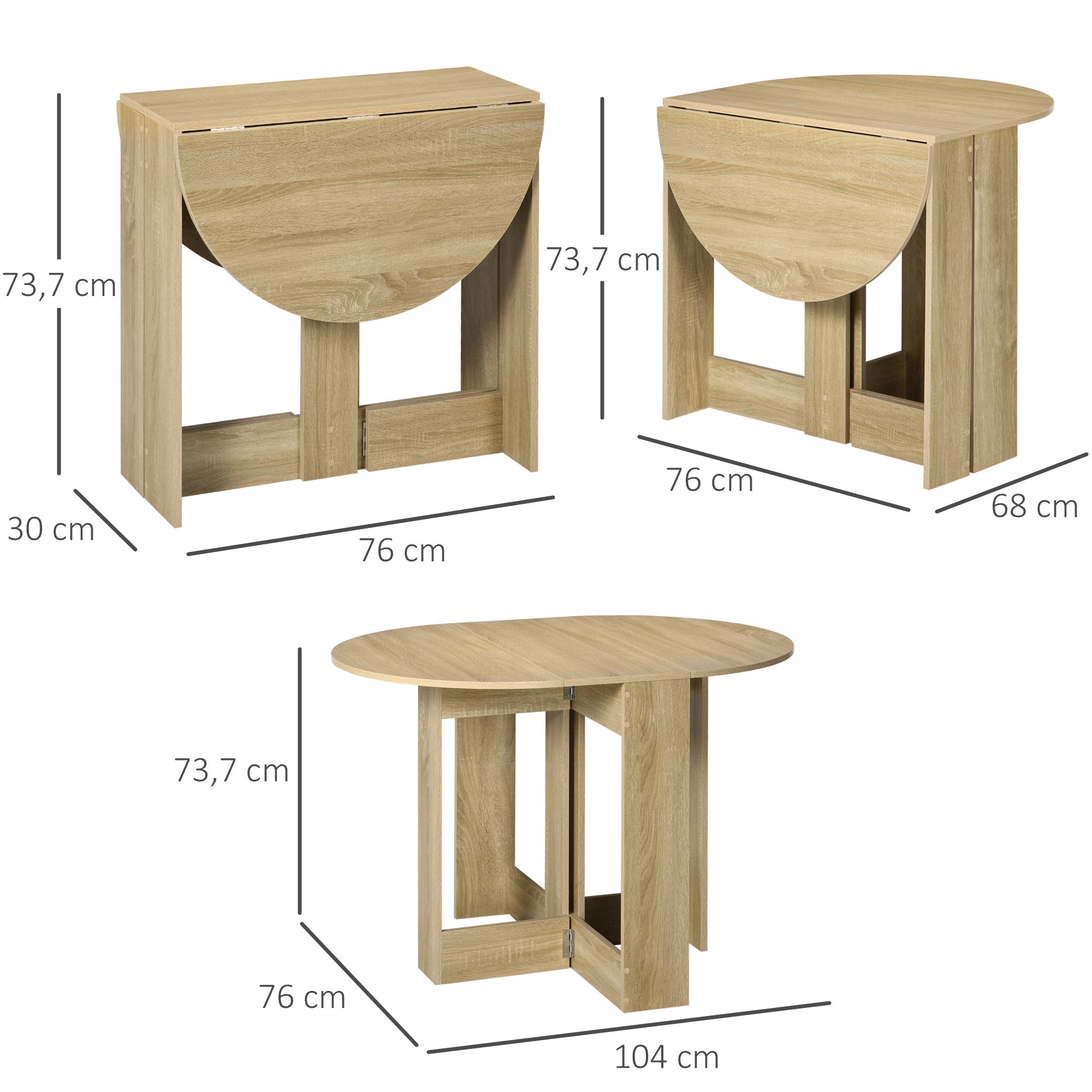 Table pliable de cuisine salle à manger 2 abattants - table ovale extensible - en bois chêne