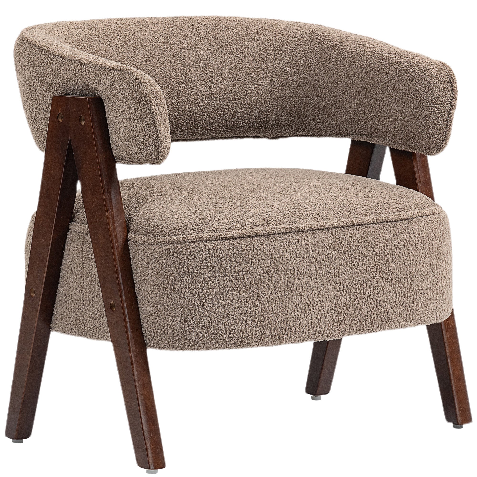 Fauteuil de salon en tissu bouclette, chaise rembourrée, assise large, dossier ergonomique, accoudoirs, pieds en bois massif et structure en acier, fauteuil de chambre, salon, bureau, marron