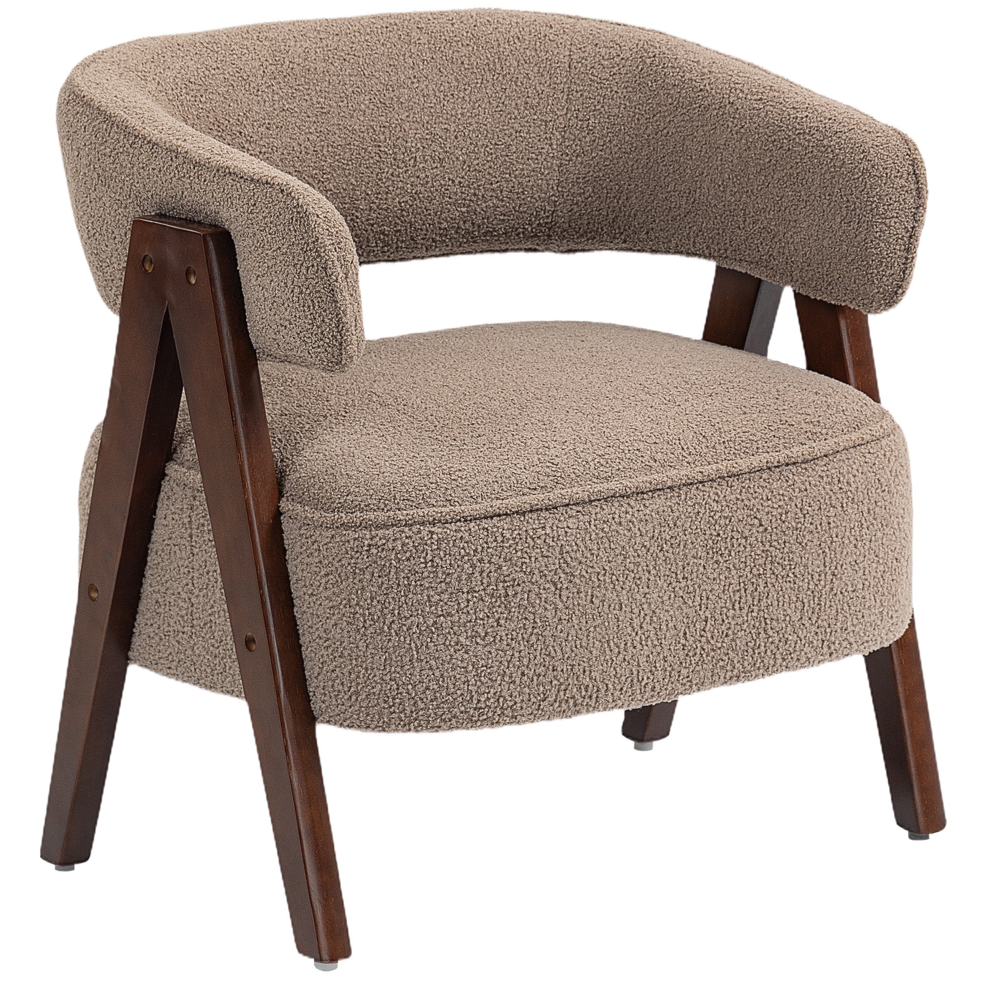 Fauteuil de salon en tissu bouclette, chaise rembourrée, assise large, dossier ergonomique, accoudoirs, pieds en bois massif et structure en acier, fauteuil de chambre, salon, bureau, marron