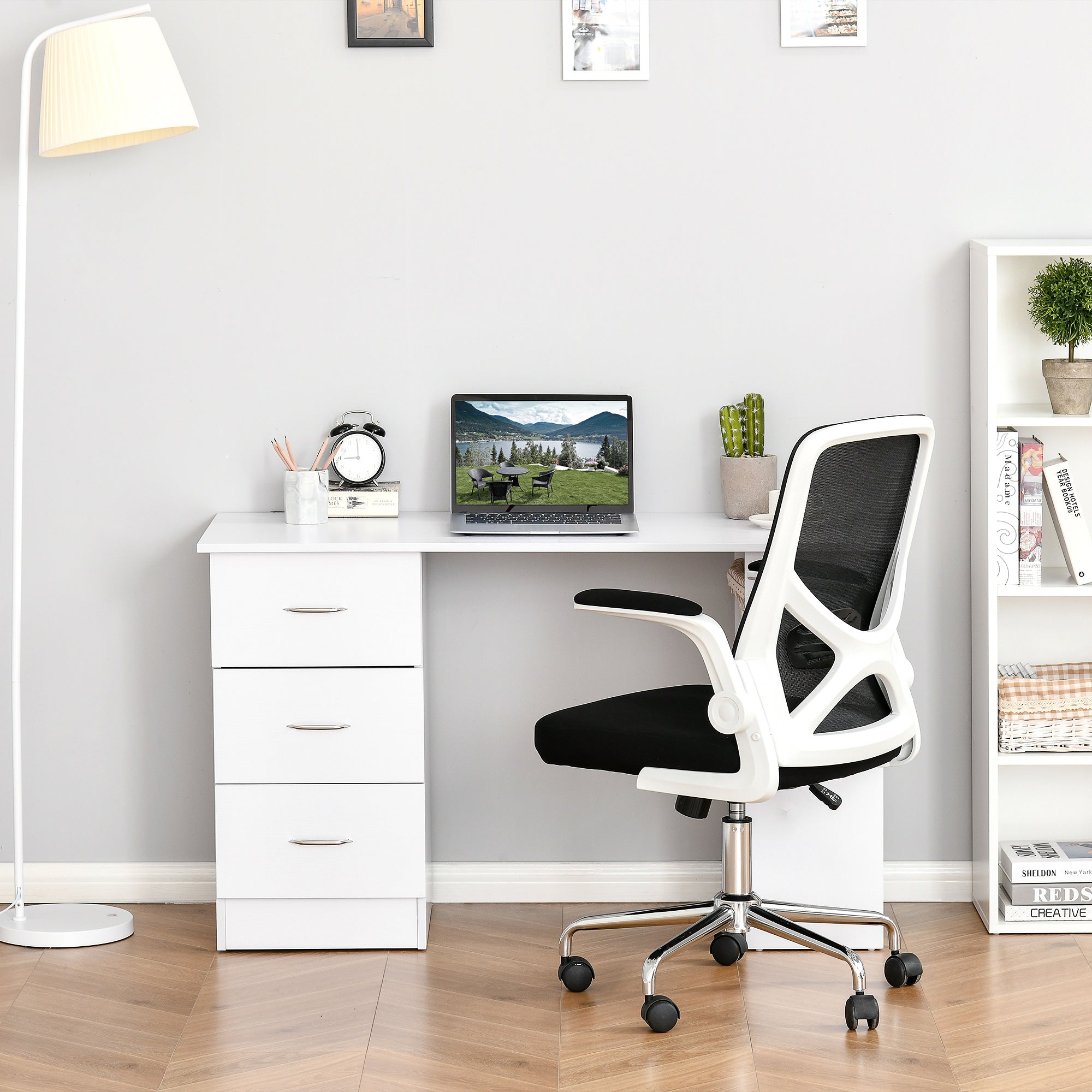 Bureau avec rangement, table informatique 120 x 50 cm, bureau d'ordinateur avec étagères et tiroirs, pour petits espaces, chambre à coucher, blanc