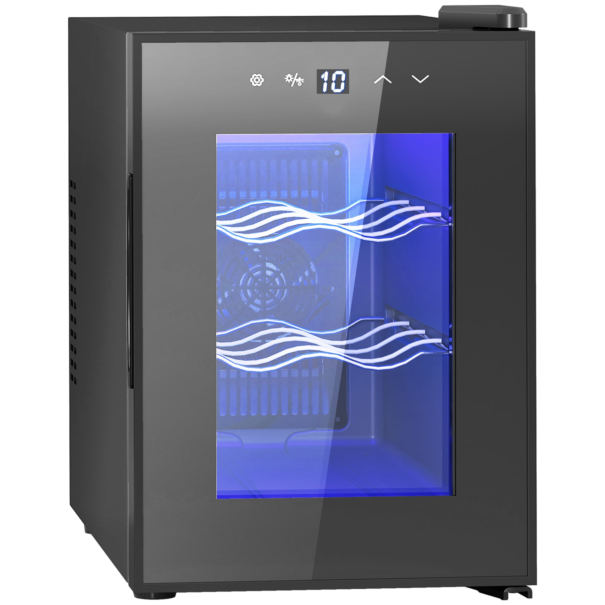 Cave à vin 6 bouteilles 17L réfrigérateur à vin silencieux - porte en verre, éclairage LED, écran tactile numérique, mini cave a vin contrôle de la température 8-18°C protection UV noir