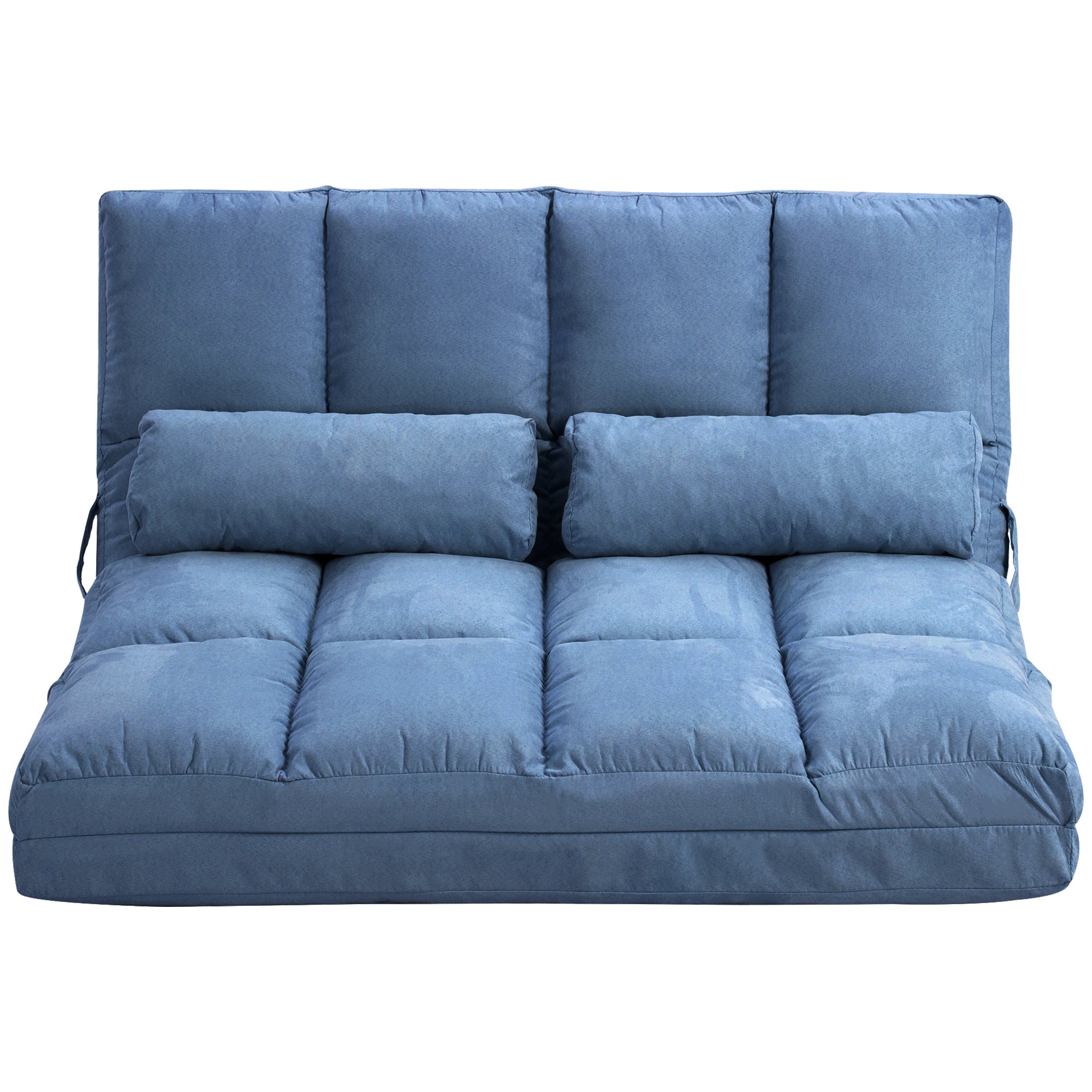 Chauffeuse matelas d'appoint pliant fauteuil convertible inclinaison dossier réglable 2 coussins inclus en polyester aspect suédé, pour salon, chambre et bureau, bleu