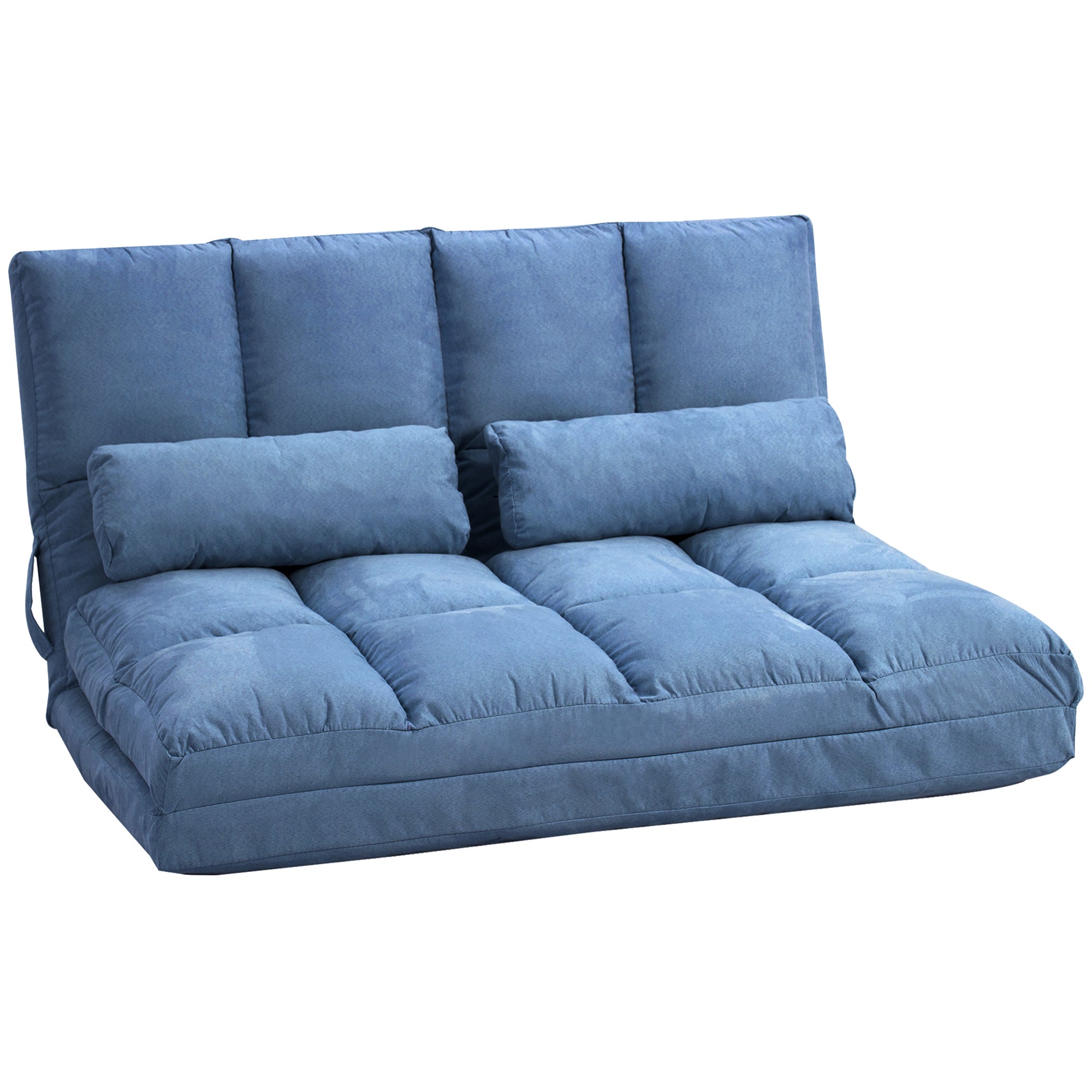 Chauffeuse matelas d'appoint pliant fauteuil convertible inclinaison dossier réglable 2 coussins inclus en polyester aspect suédé, pour salon, chambre et bureau, bleu