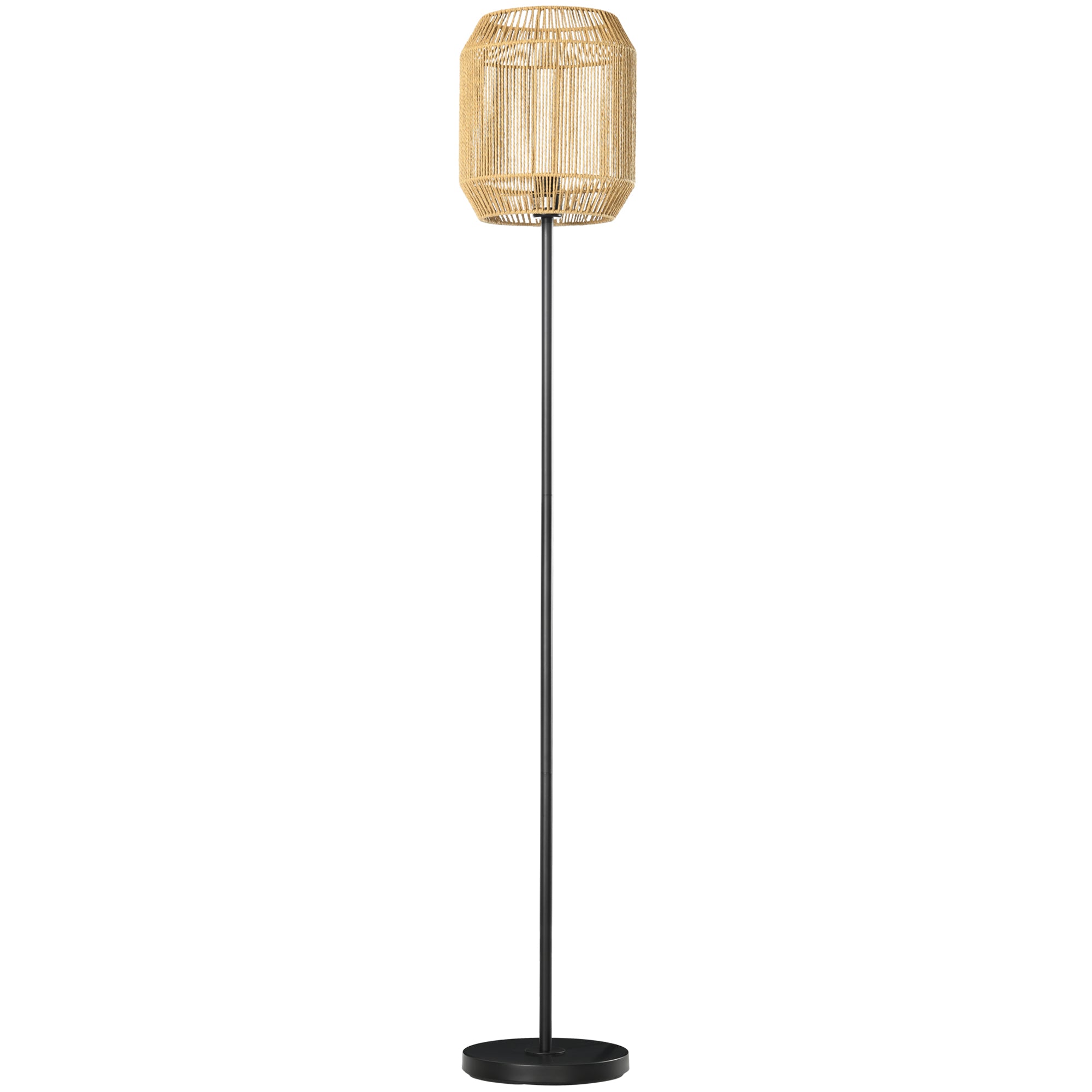 Lampadaire sur pied salon lampadaire vintage en métal pour salon abat-jour en corde de papier - design naturel - base E27 Max. 40W - Ø 26 x 164H cm