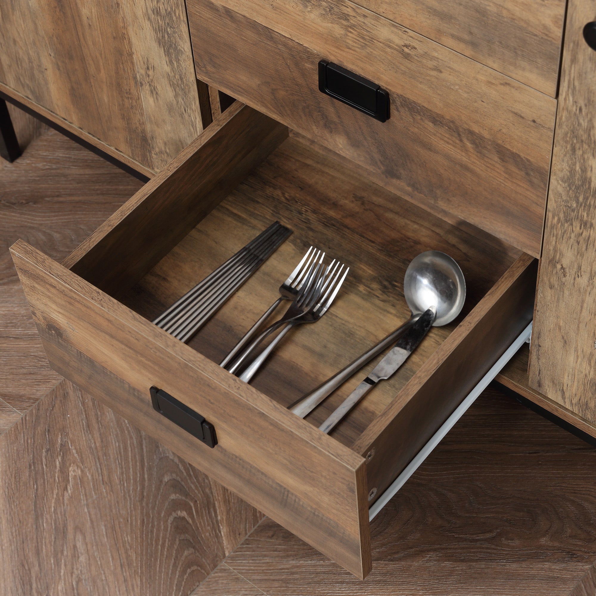 Buffet de Cuisine Meuble de Rangement 2 placards étagère réglable 3 tiroirs Style Contemporain - 120 x 39,5 x 77 cm marron