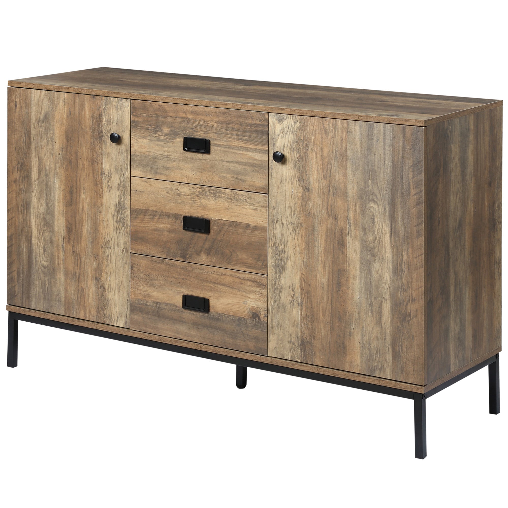 Buffet de Cuisine Meuble de Rangement 2 placards étagère réglable 3 tiroirs Style Contemporain - 120 x 39,5 x 77 cm marron
