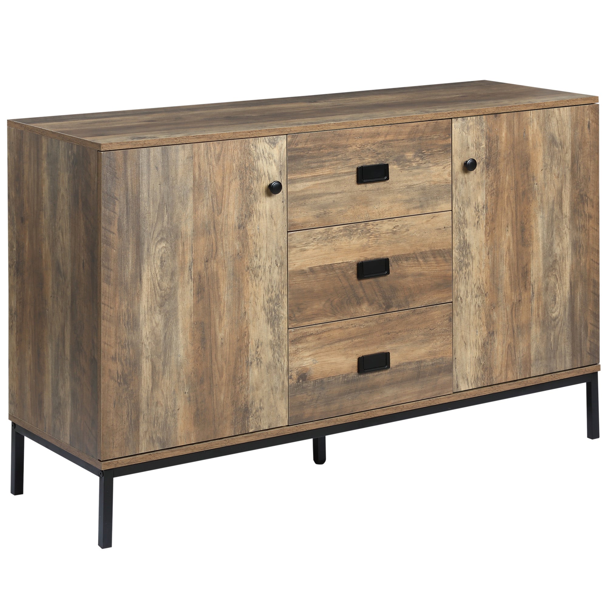 Buffet de Cuisine Meuble de Rangement 2 placards étagère réglable 3 tiroirs Style Contemporain - 120 x 39,5 x 77 cm marron