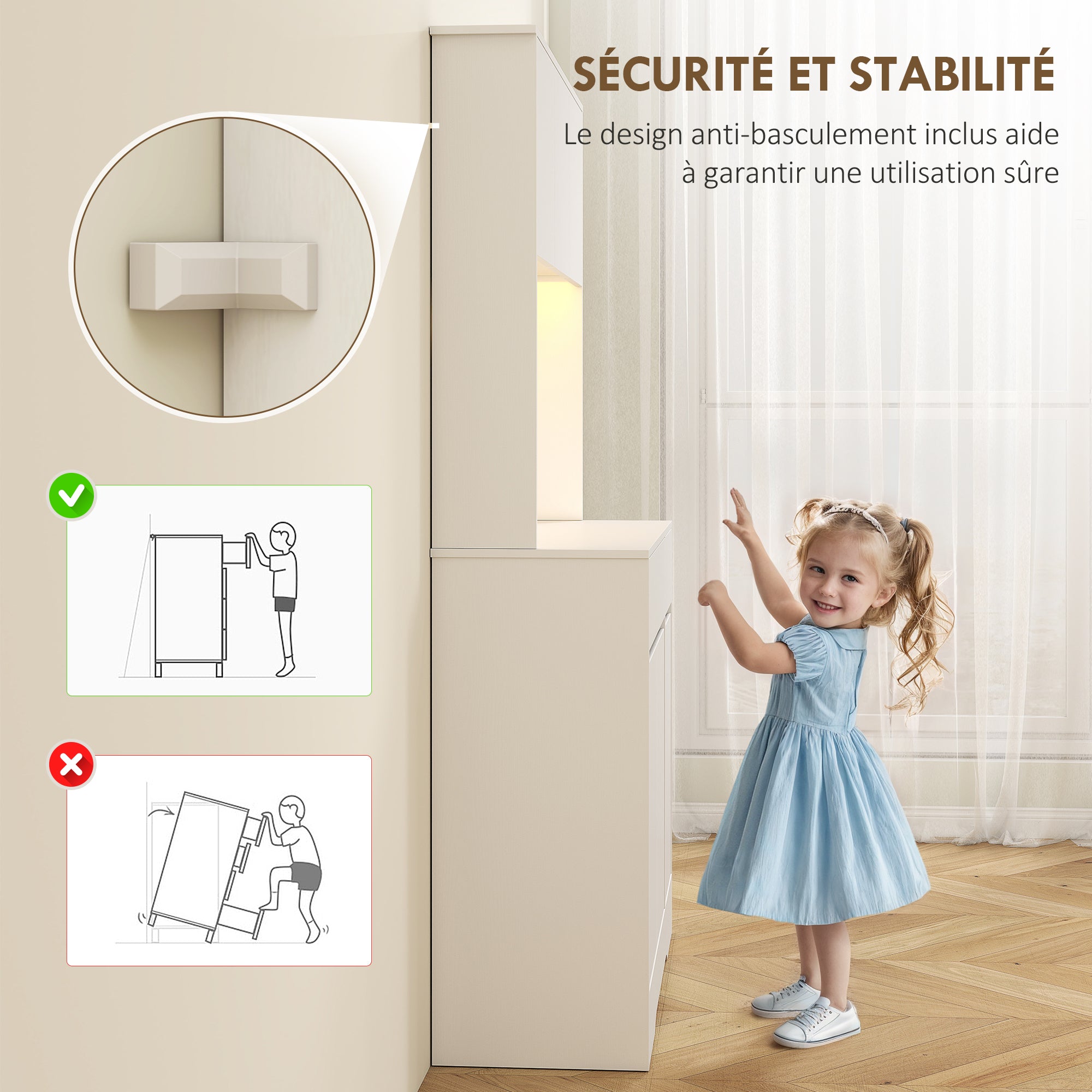 Buffet cuisine avec lumière LED RGB, meuble cuisine rangement haut, meuble de rangement avec plan de travail, 6 portes, 2 tiroirs, étagères réglables et télécommande inclus, 100x38x180cm, blanc