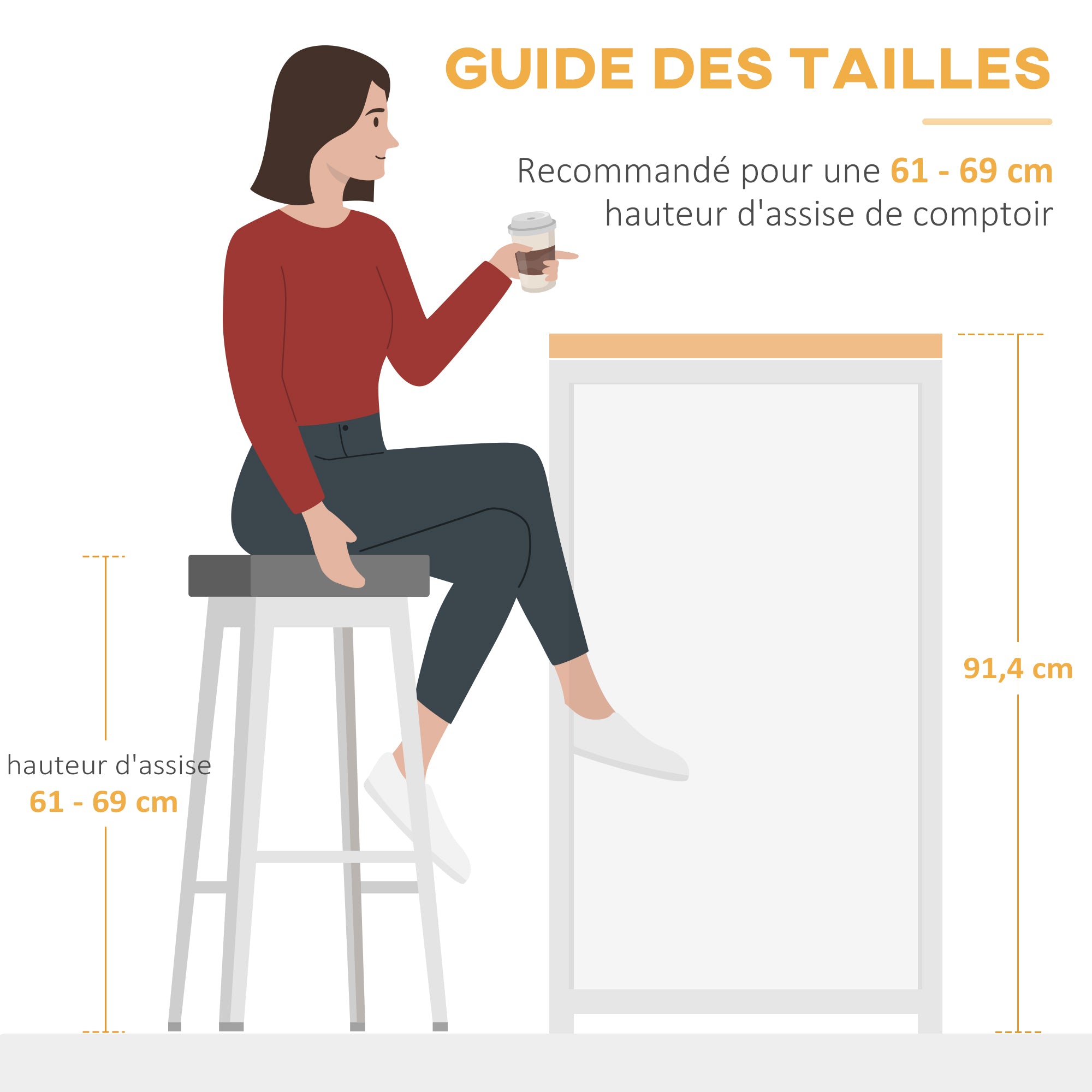 Table de bar avec rangement Table Bistrot Ilot central plateau latéral rabattable et 3 étagères - 120 x 76 x 91,4 cm Brun Rustique